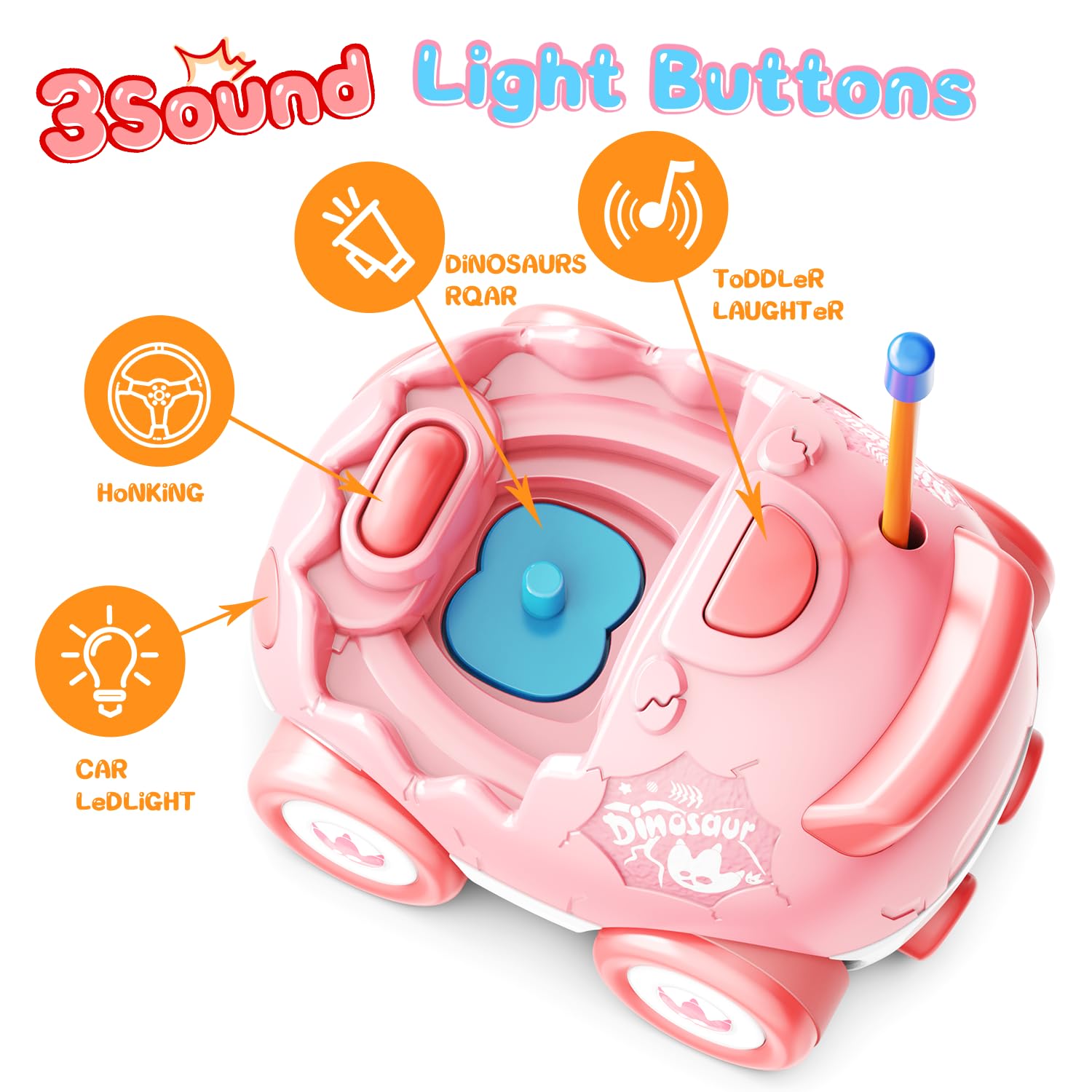 Pink Dinosaur RC Cars - Christmas Gifts for Kids -4