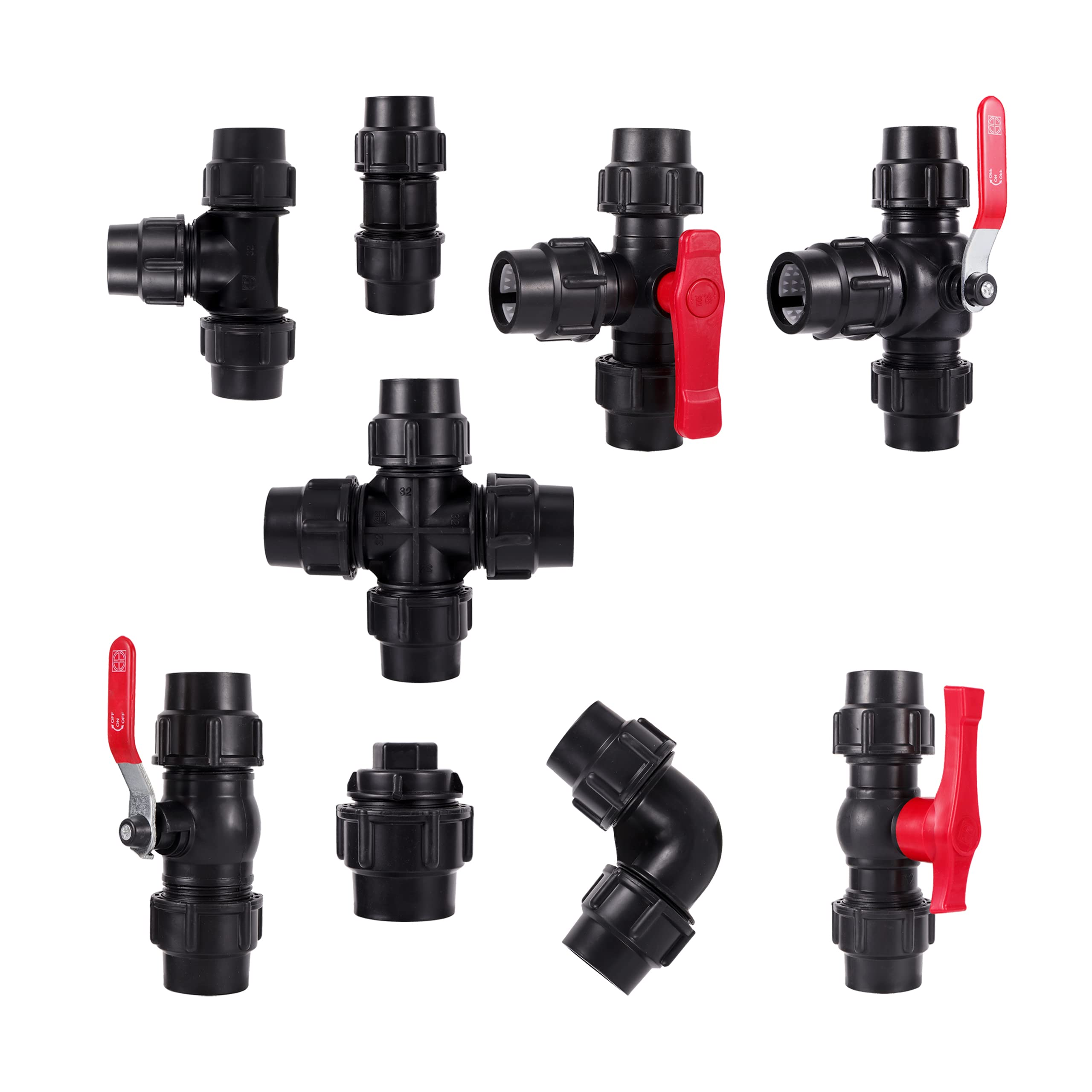 Conector rápido de tubería de PE con válvula de 20/25/32/40/50 mm, Codo Reductor, unión de tubería de Agua, plástico, for riego agrícola, Accesorios de PE y PVC.(Plastic tee Valve 50mm)