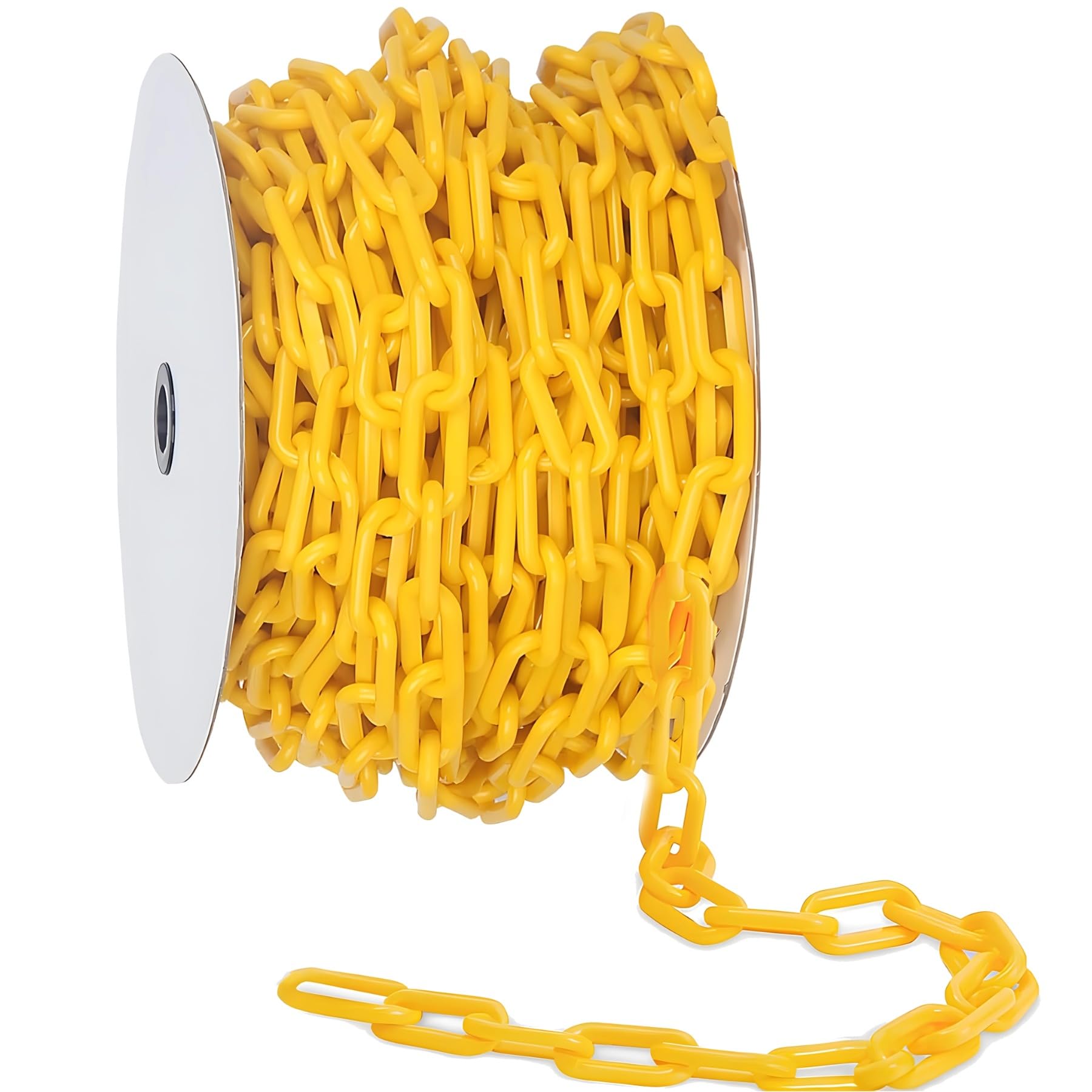 Chaîne de balisage en plastique en rouleau, 30 m, jaune, clôture à maillons en polypropylène robuste, pour usages multiples, installation simple et rapide, pour délimitation et signalisation