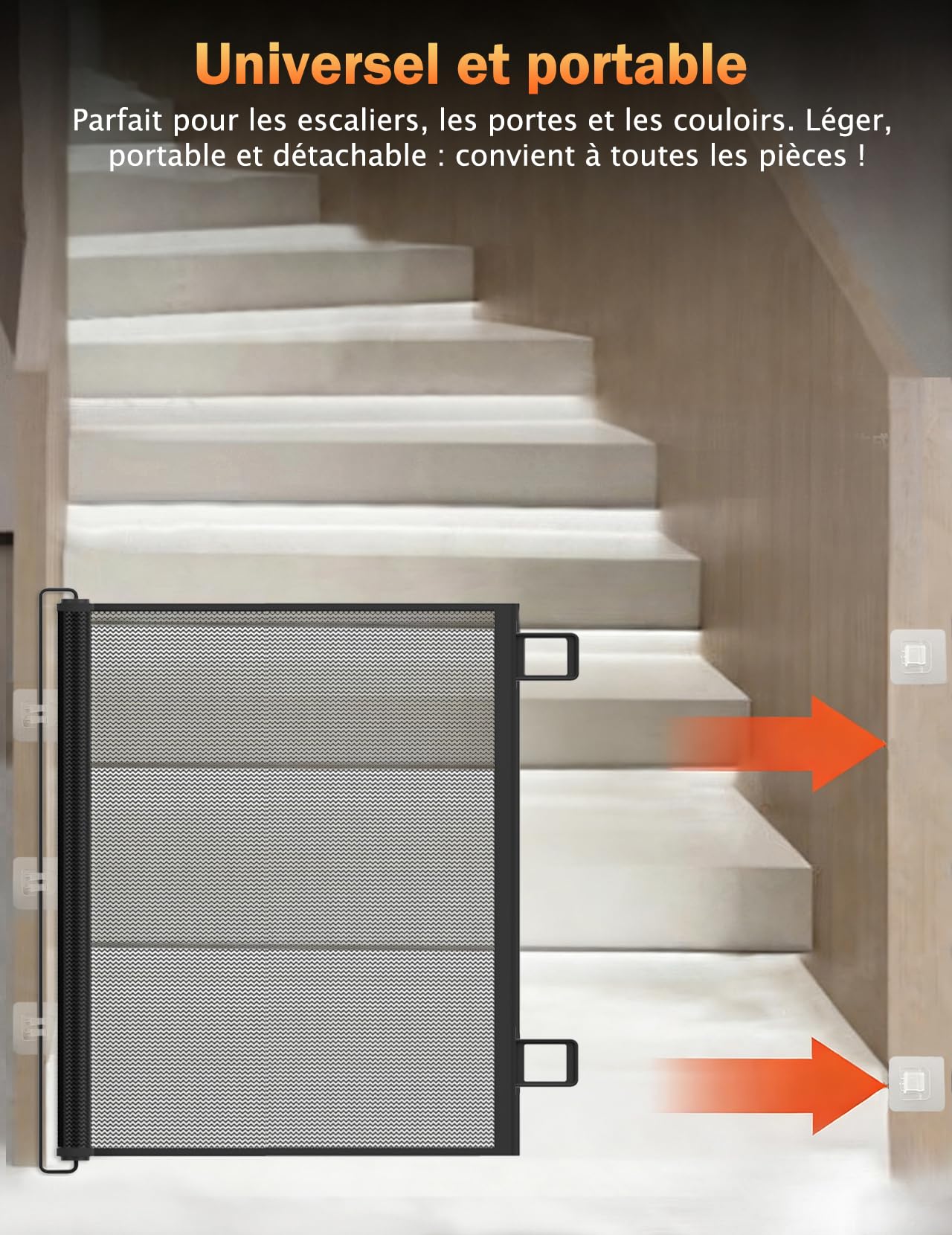 Barrière de Sécurité Chien et Enfant Rétractable Extensible (Noir, Épaisseur 110cm)