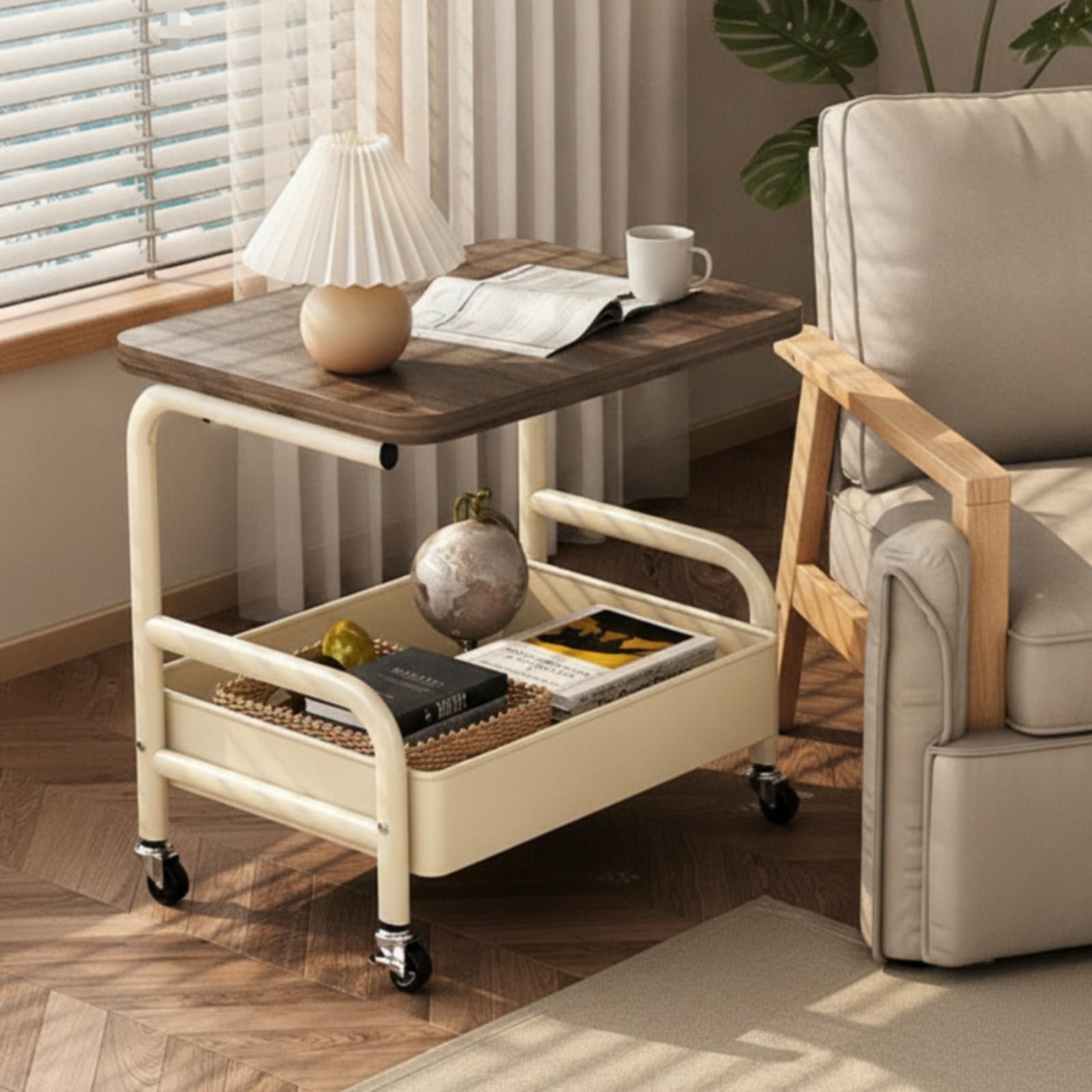 Baoblaze Chariot de Rangement Pliable avec Plateau en Bois, Noir Obsidienne