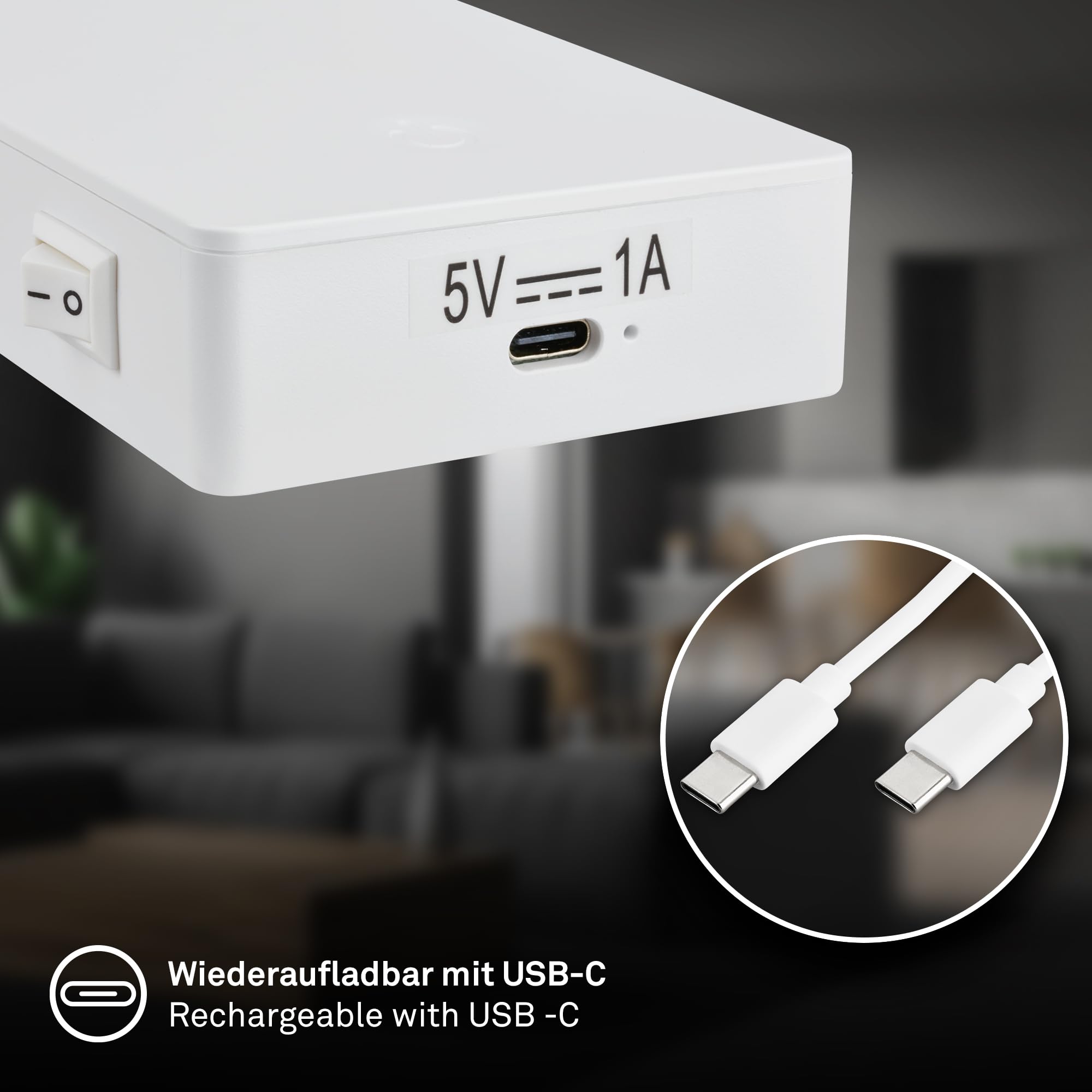 BRILONER - LED Leselampe ohne Stromanschluss und ohne Bohren mit Akku, Touch, dimmbar, warmweißes Licht, Wandleuchte, Wandlampe zum Kleben, Bettlampe, Leselicht, Nachttischlampe, 6x3x50 cm, Weiß