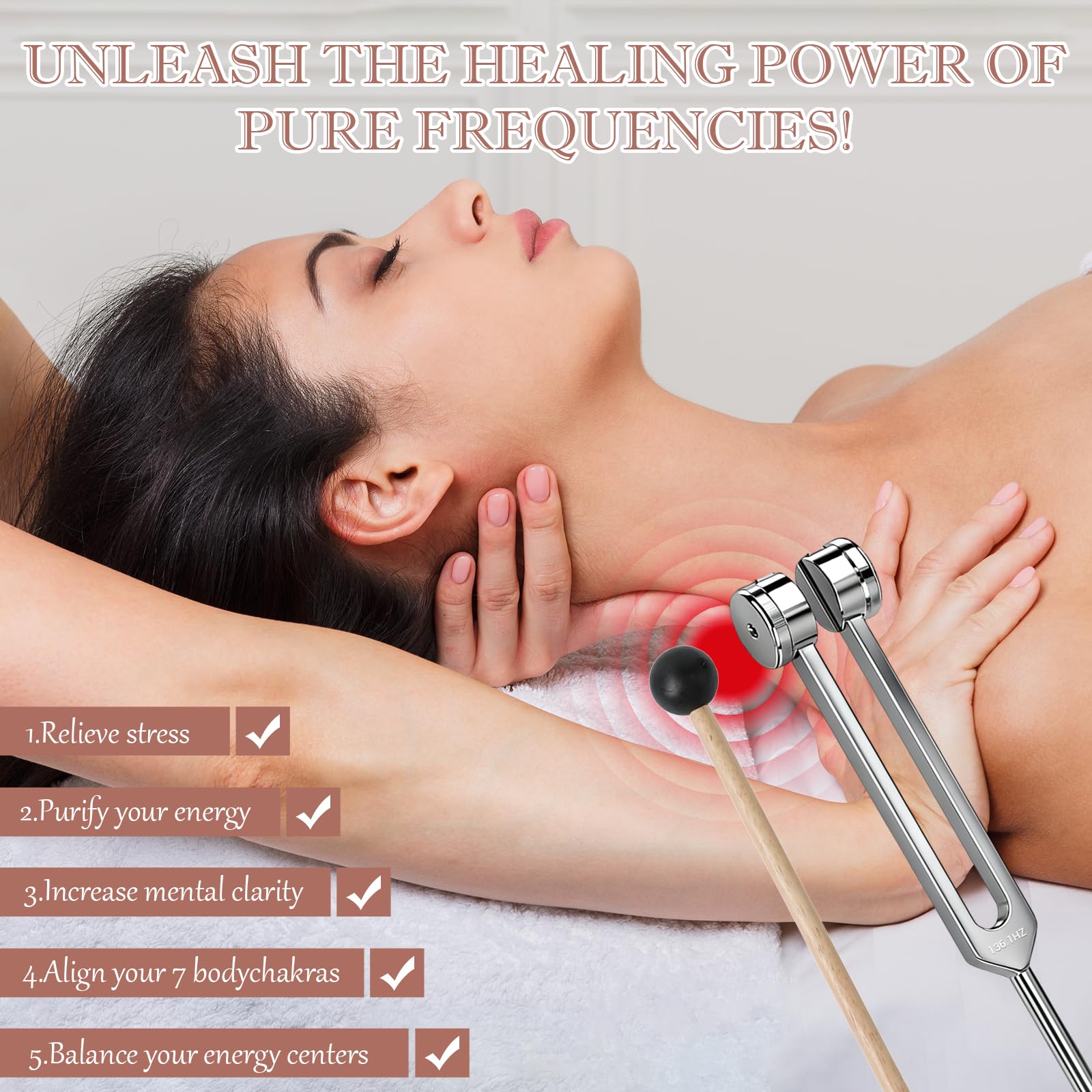 Set di diapason per guarigione (128 Hz, 256 Hz, 512 Hz, 528 Hz), diapason medico per la meditazione e la guarigione del suono, con attivatore e due martelli in gomma