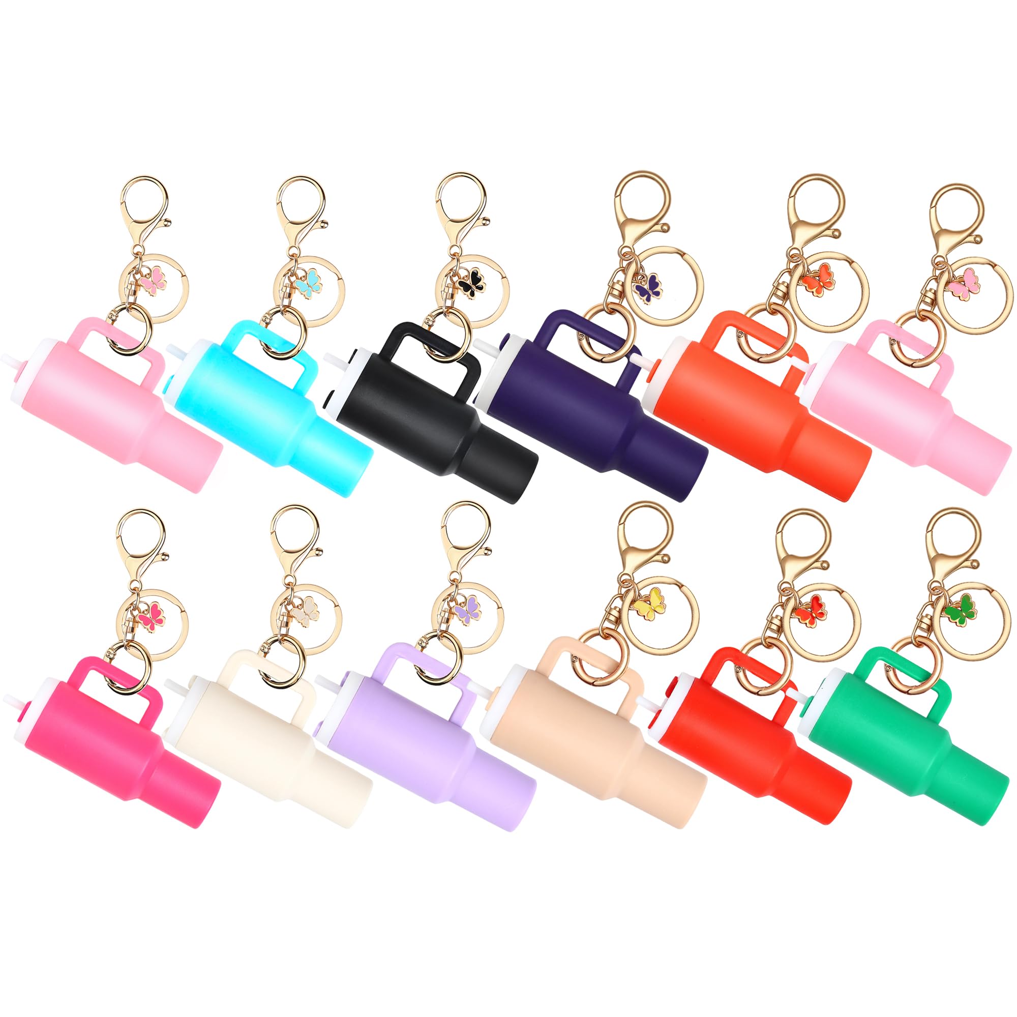 Pyotivol 8or12Pack Mini Tumbler Keychain for Stanley Cup Cute Key Chain Chapstick Holder Charms for Women Backpack Bag, Multi, XL