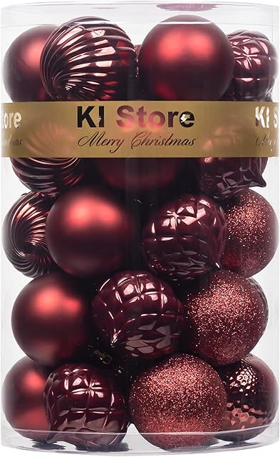 Burgundy Christmas Baubles Christmas Tree Decoration Ornaments 34pcs Shatterproof Balls for Xmas Hanging Decorations Festival Holiday Decor