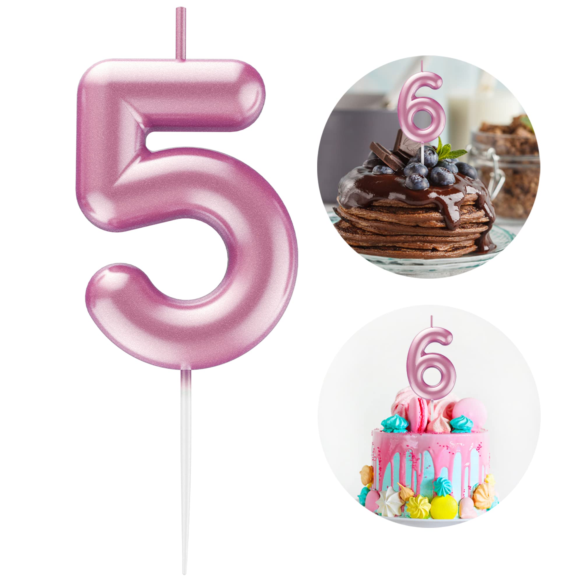 Pink Number 5 Candle Happy Birthday 3D Number Candles for Birthday Cake Party Decoration Wedding Anniversary Celebration Supplies
