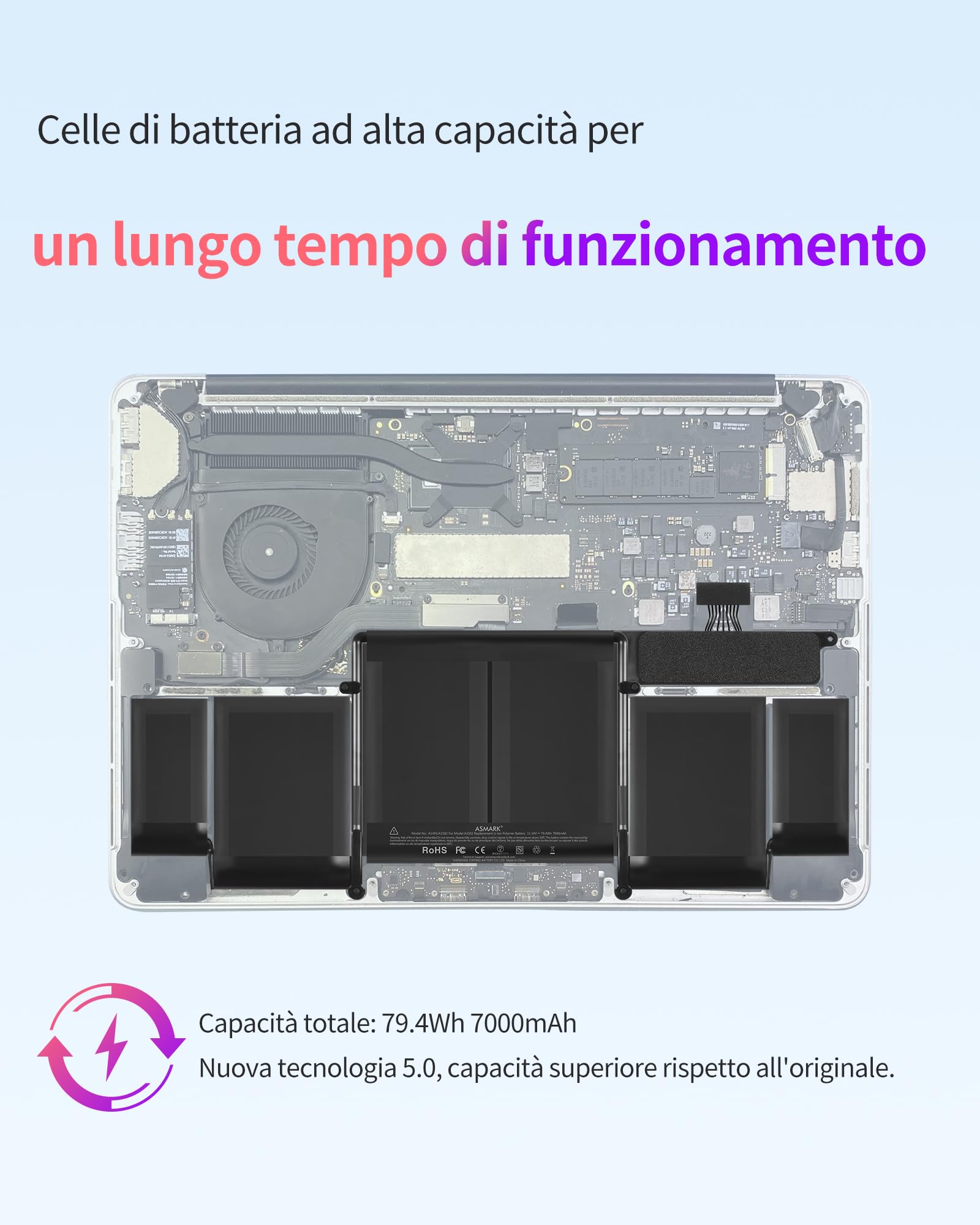 ASMARK Batteria MacBook Pro A1502 per 13 pollici (inizio 2015, metà 2014, fine 2013) Retina A1493/1582 Battery