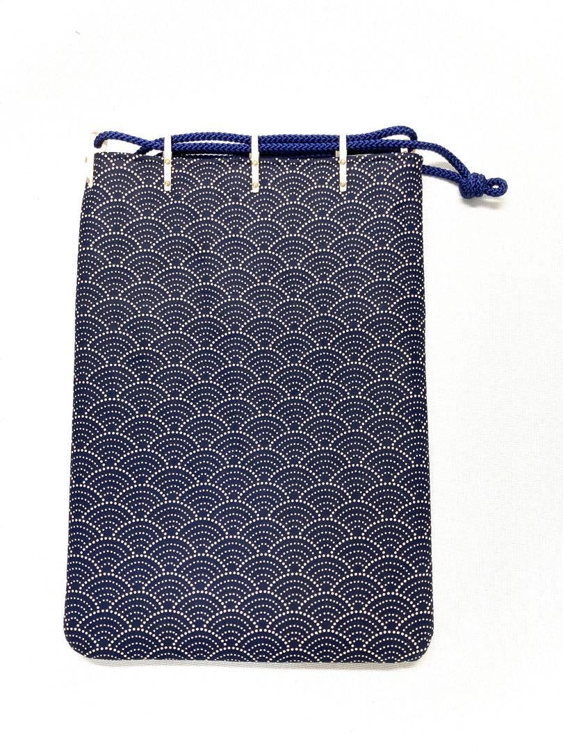 印傳屋　合切袋大　3004 紺白　青海波 印傳屋合切袋大3004 紺白青海波