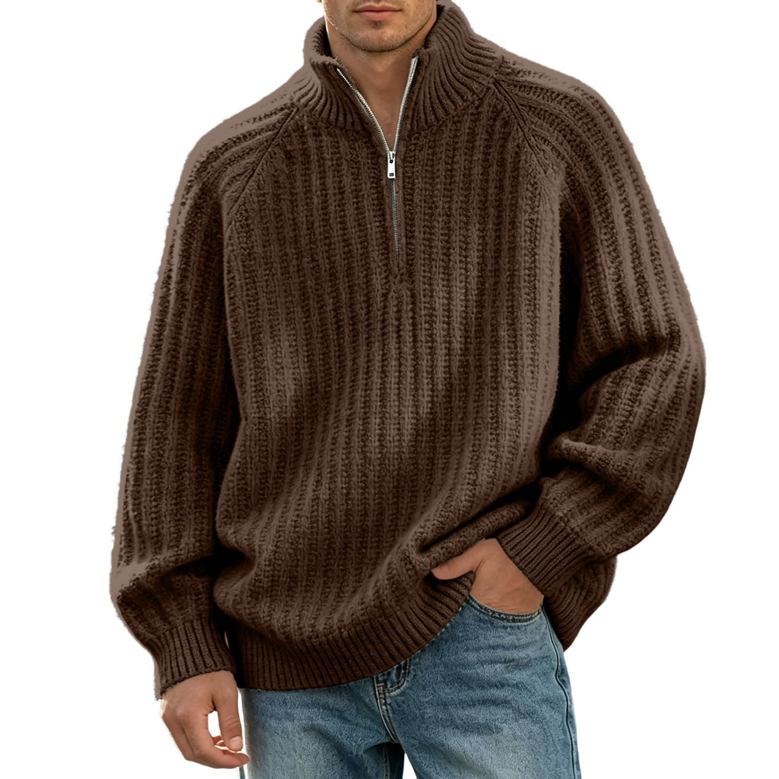 Cappotto da uomo versatile in maglia spessa con mezza zip, ideale per le gi