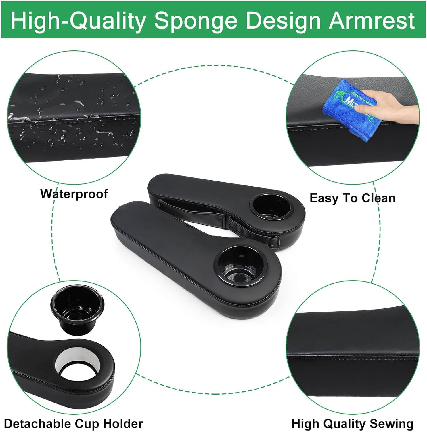 MOSNAI Golf Cart Armrest with Cup Holder for Club Car EZGO Yamaha Rear Seat 1-Inch Square Tube, Upgrade Golf Cart Armrest with Phone Storage Pouch, Upgrade Support Frame, Better Load Bearing