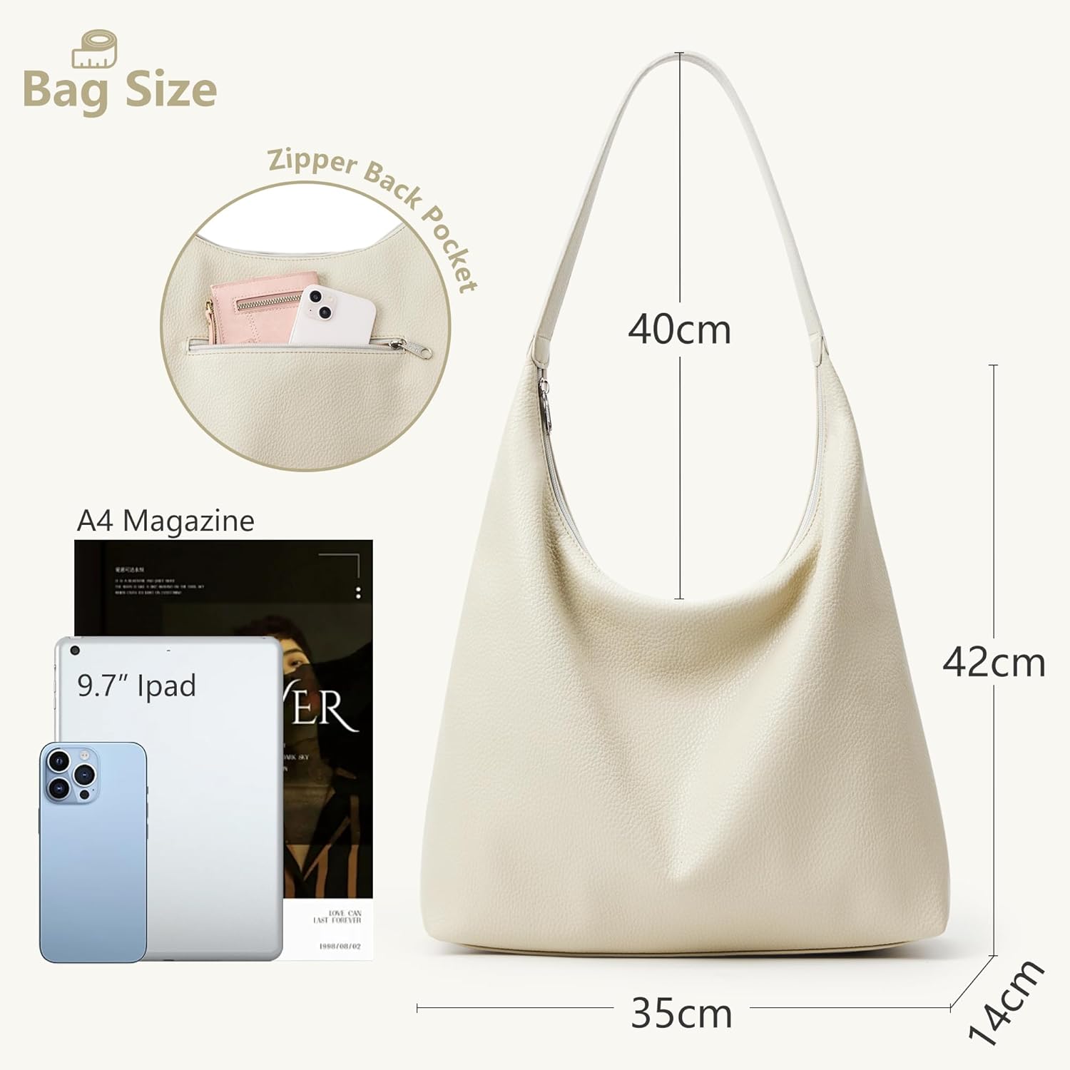 KALIDI Casual Tote Bag Vegan Leather Hobo Zipper Work Bag Weekender Shoulder for Women Shoulder Travel Purse - Image 5