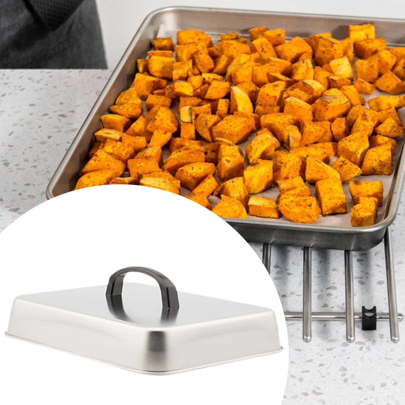 rockible Coperchio per Fusione di Formaggio, Coperchio per Hamburger, Coperchio per Griglia Rettangolare, Coperchio per Griglia Universale in Acciaio Inox per, 31x24x5cm