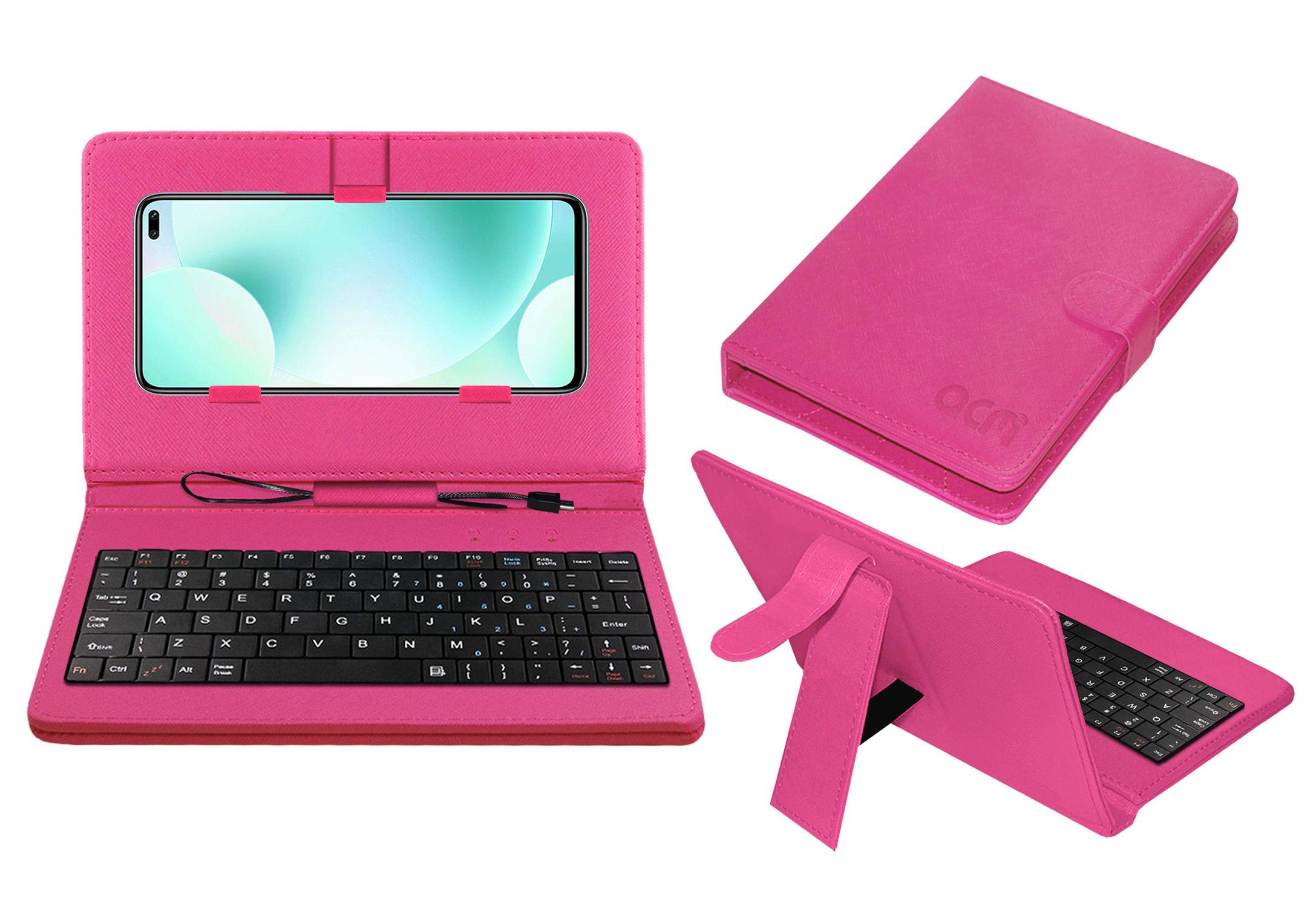 ACM Keyboard Case Compatible with Xiaomi Redmi K30 5G Racing Edition Mobile Flip Cover Stand Direct Plug & Play Device for Study & Gaming Pink