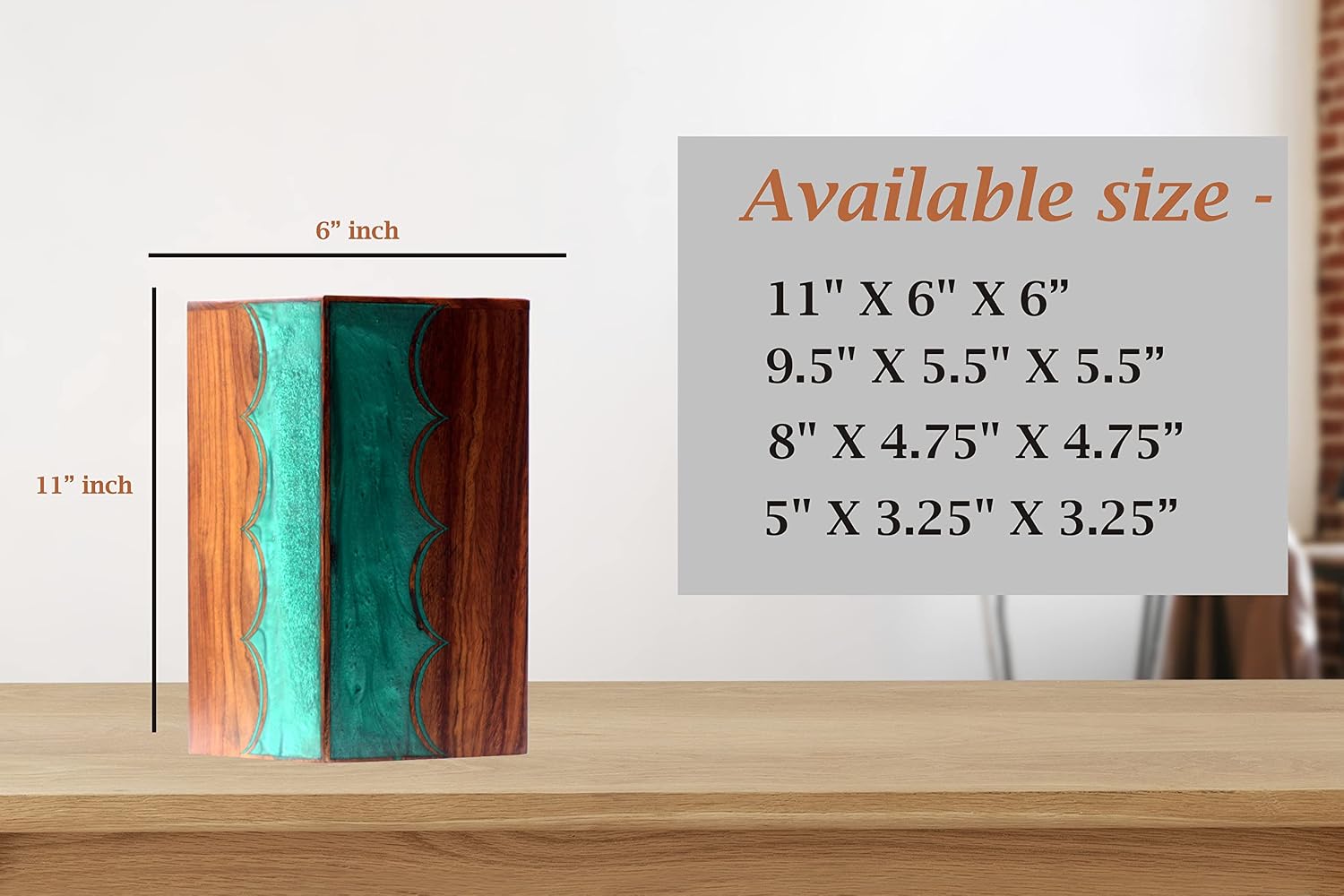 Wooden Urn box With Amazing Resin Design - Personalized Cremation Urn for Ashes - Handmade Urns for Human Ashes - Adult Large Cremation Urns - Funeral Urns Engraved - Burial Urns. (11"x6"x6)