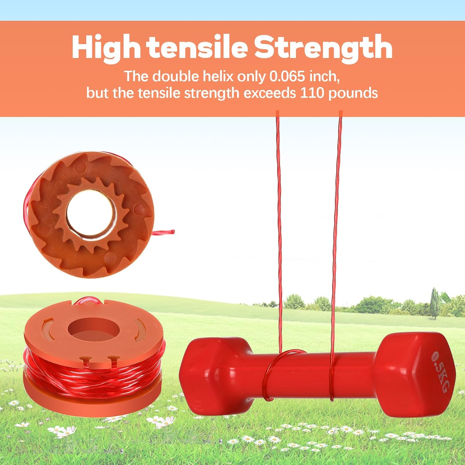 Hiboom 64 Pcs Replacement Spool Trimmer Line String Compatible with Worx WA0010 Trimmer Line Refills 0.065 Inch Compatible with Worx, 54 Line Spools and 10 Caps