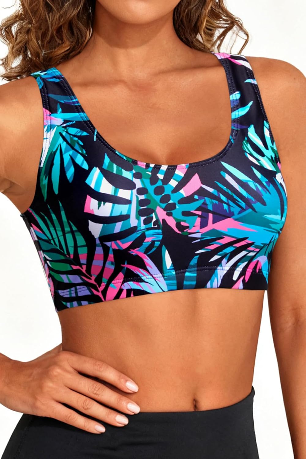 Tempt Me Women Sports Bra Bikini Top Push Up Scoop Neck Bathing Suits Top for Teen Girls