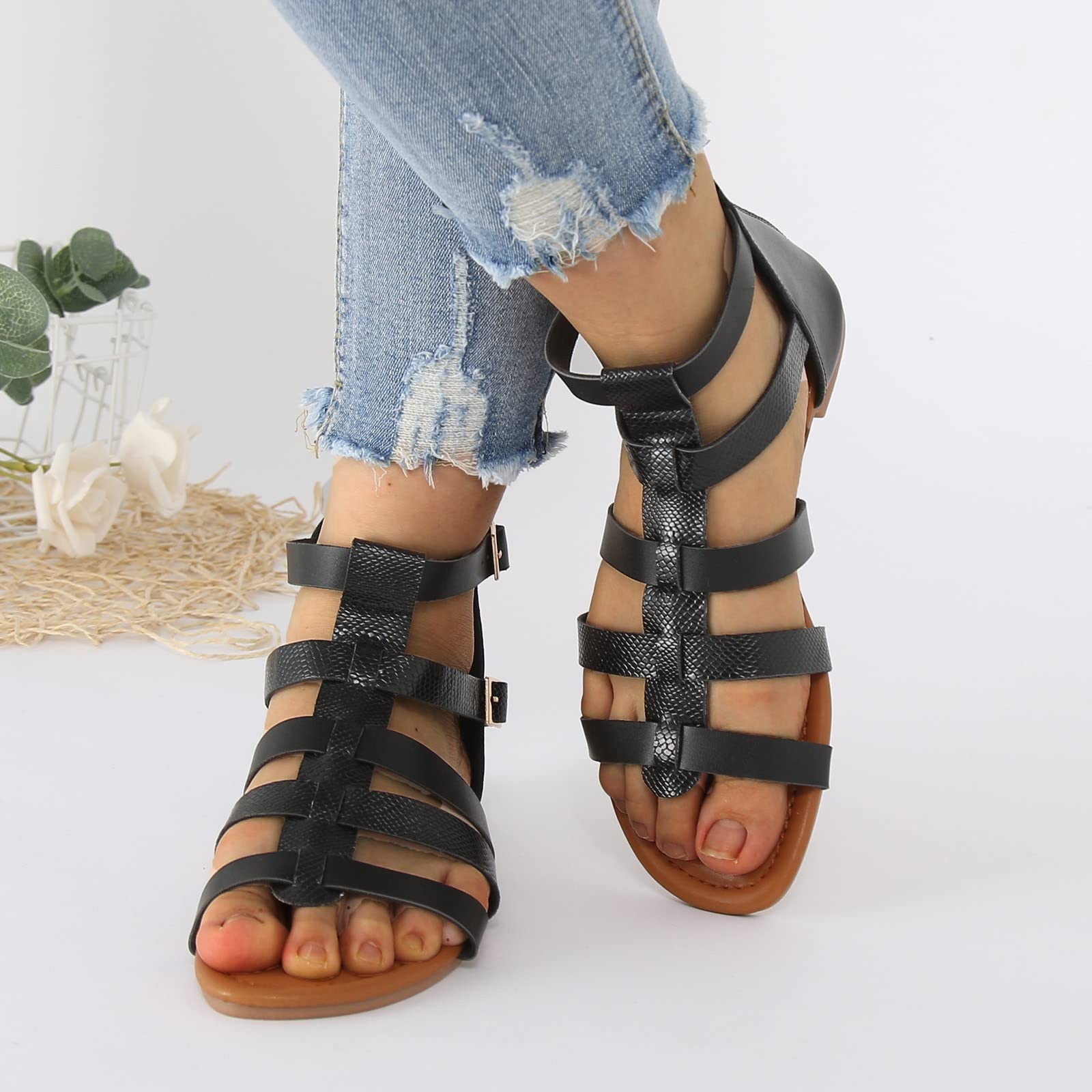 Sandali Donna Trekking Estive Eleganti Cerimonia Sandali estivi Lady Sandals Roman Stile bohémien Toe Folk Retro Casual Donna Estive Eleganti Cuoio Bassi