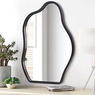 Asymmetrical Wall Mirror With Wood Frame Irregular Modern Hanging Mirrors for Wall for Vanity Living Room Bedroom Bathroom Entryway Hallway Modern Unique Decorative Artistic