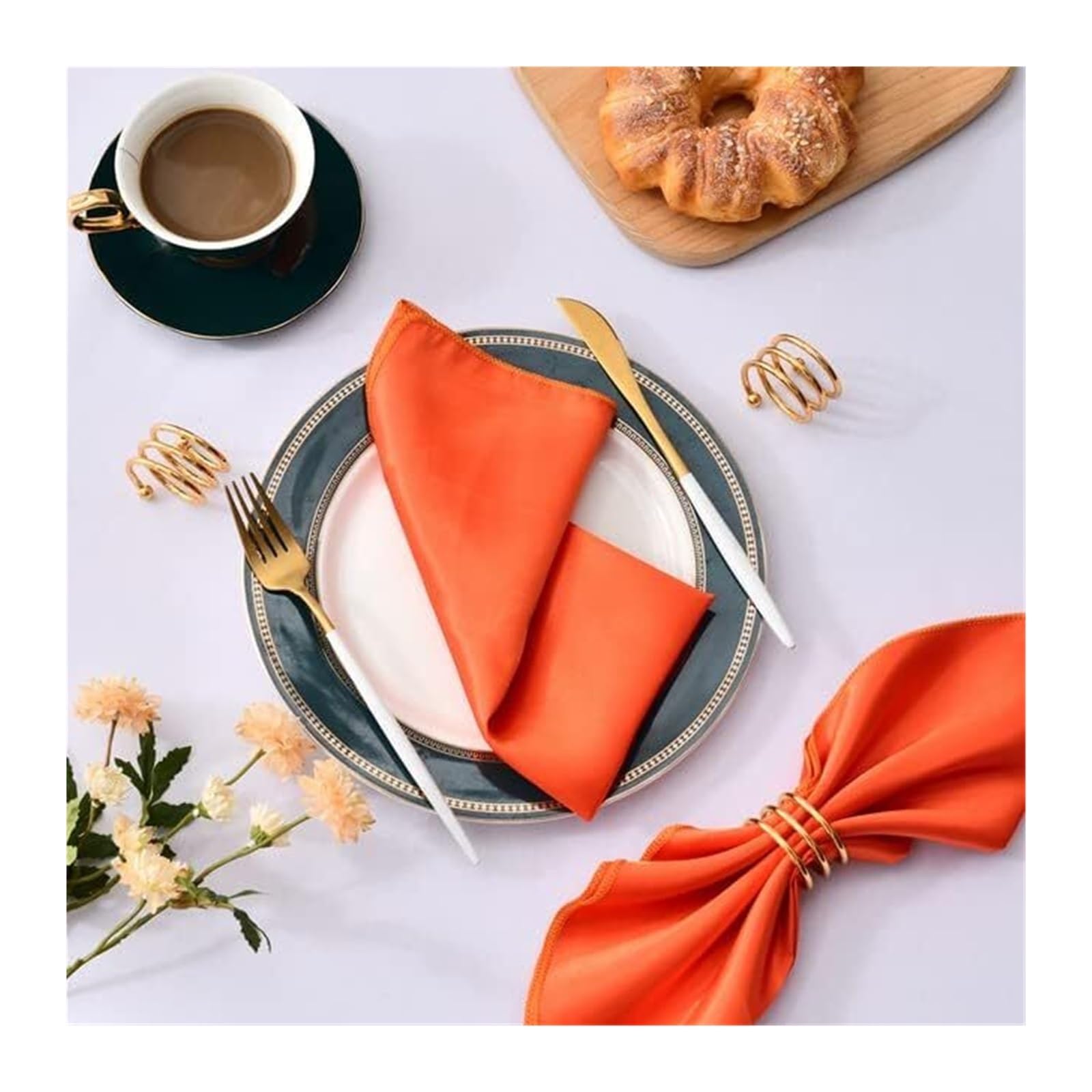 Silky Satin Cloth Napkins, Satin Dinner Napkins Wedding Birthday Banquet(Orange,12PC-43 * 43cm)