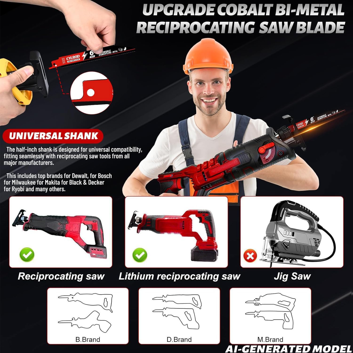 Paquete de 25 hojas de sierra alternante de 6 pulgadas 14/18 TPI para cuchillas Sawzall, cuchillas bimetálicas de acero cobalto M42 para desmontar automóviles y cortar metal, reemplazo para Milwaukee