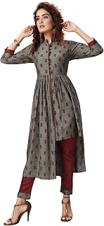 Women's Printed Silk Blend Kurti with Rayon Pencil Fit Plazzo Pent