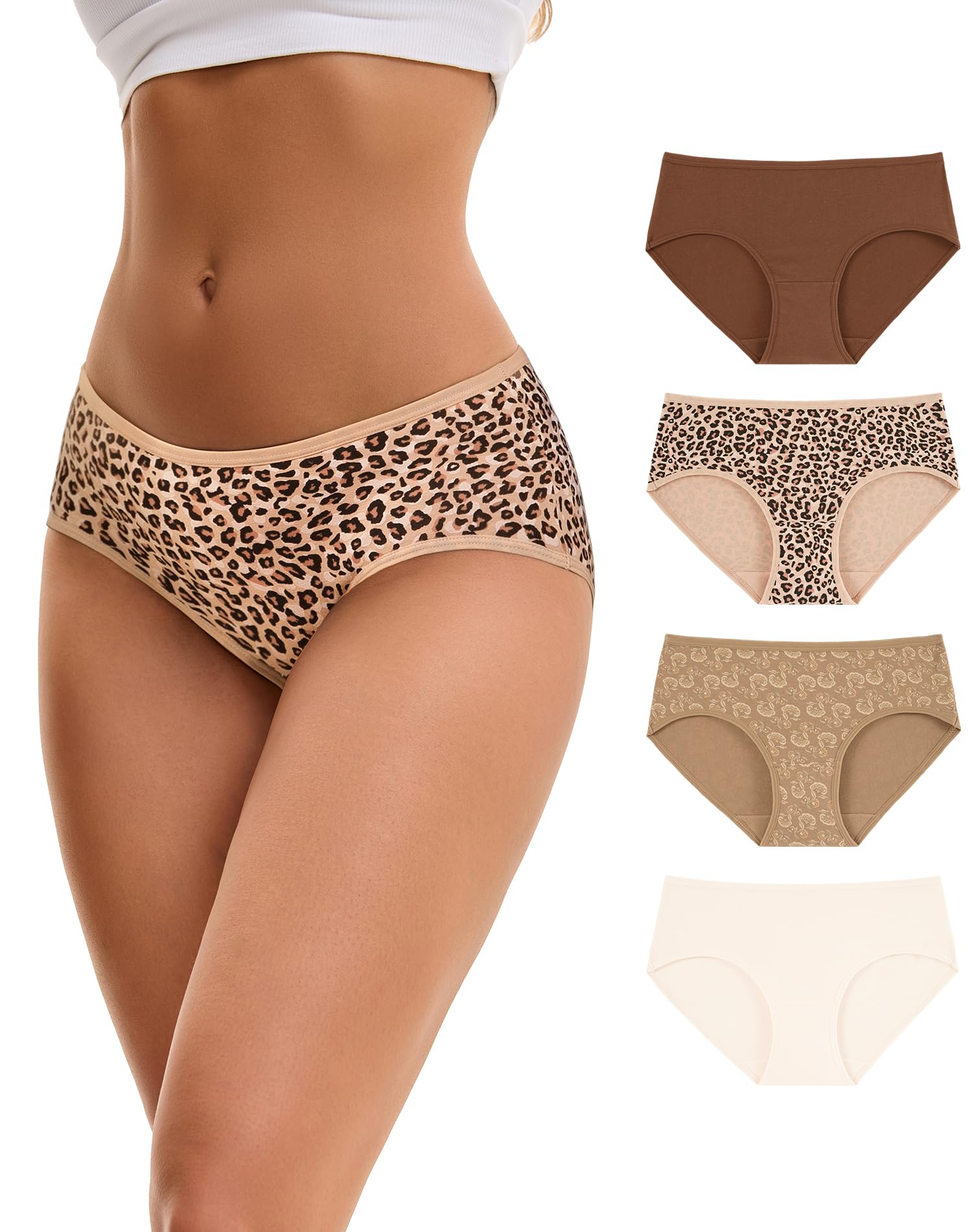 INNERSY Unterhosen Damen Baumwolle Weich Slips Mittlerer Taille Hipster Unterwäsche Frauen 4er Pack
