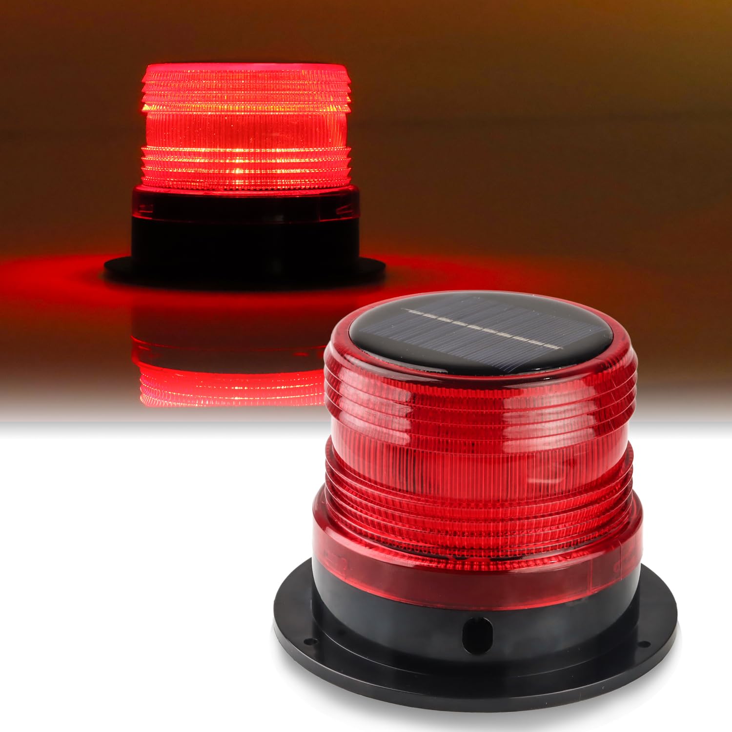 Solar Warning Beacon Light, [3 Flashing Modes] Red Magnetic 360° LED Signal Light for Trucks, Forklifts, Roadside Assistance, Boat, Yacht, Hazard Warning Buoys