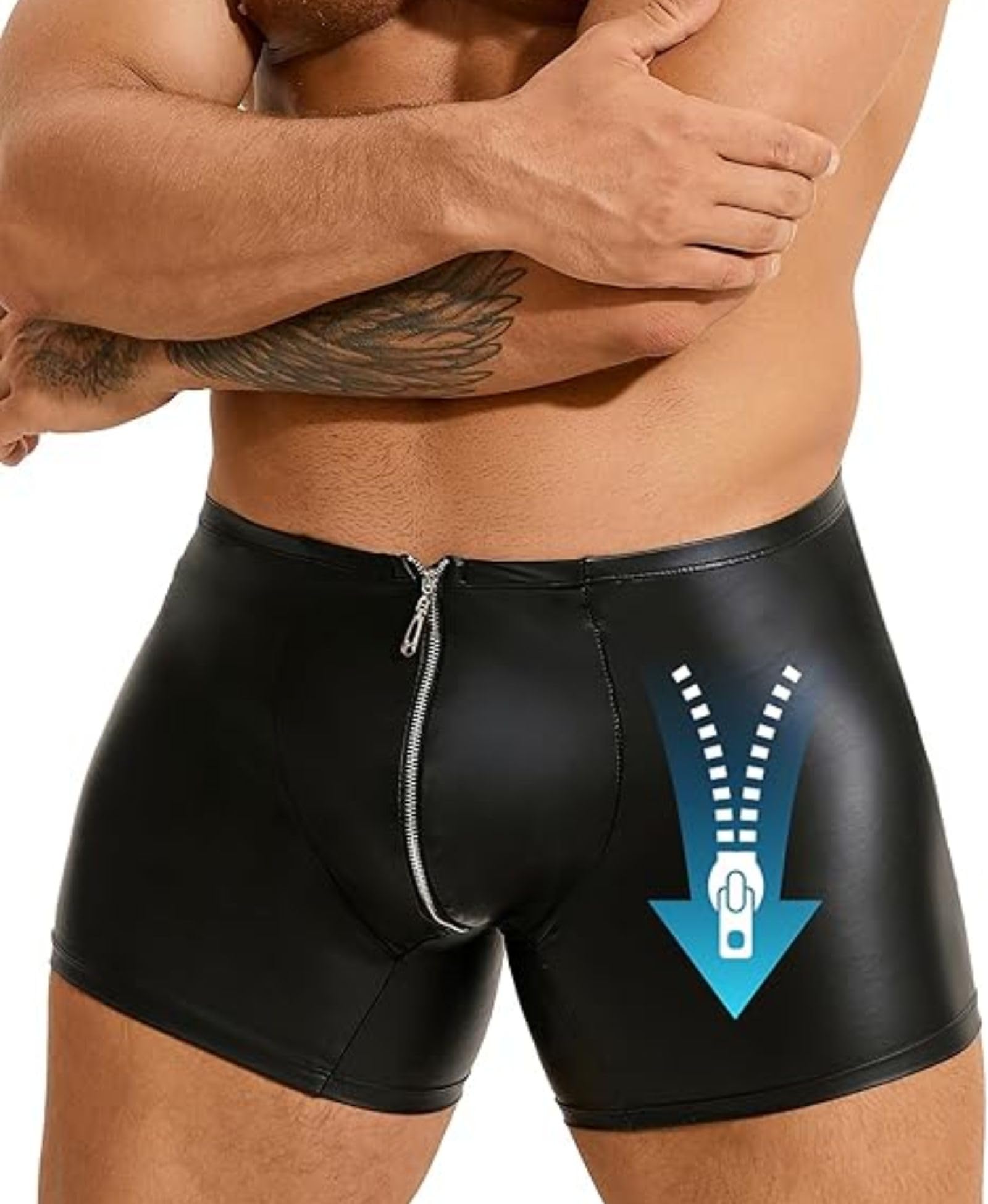 ohyeahlady Mens Sexy Underwear Zipper Pouch Boxer Shorts Plus Size Lingerie for Men Soft Stretch Boxer Briefs Hot Pants Sissy Outfits S-XXL