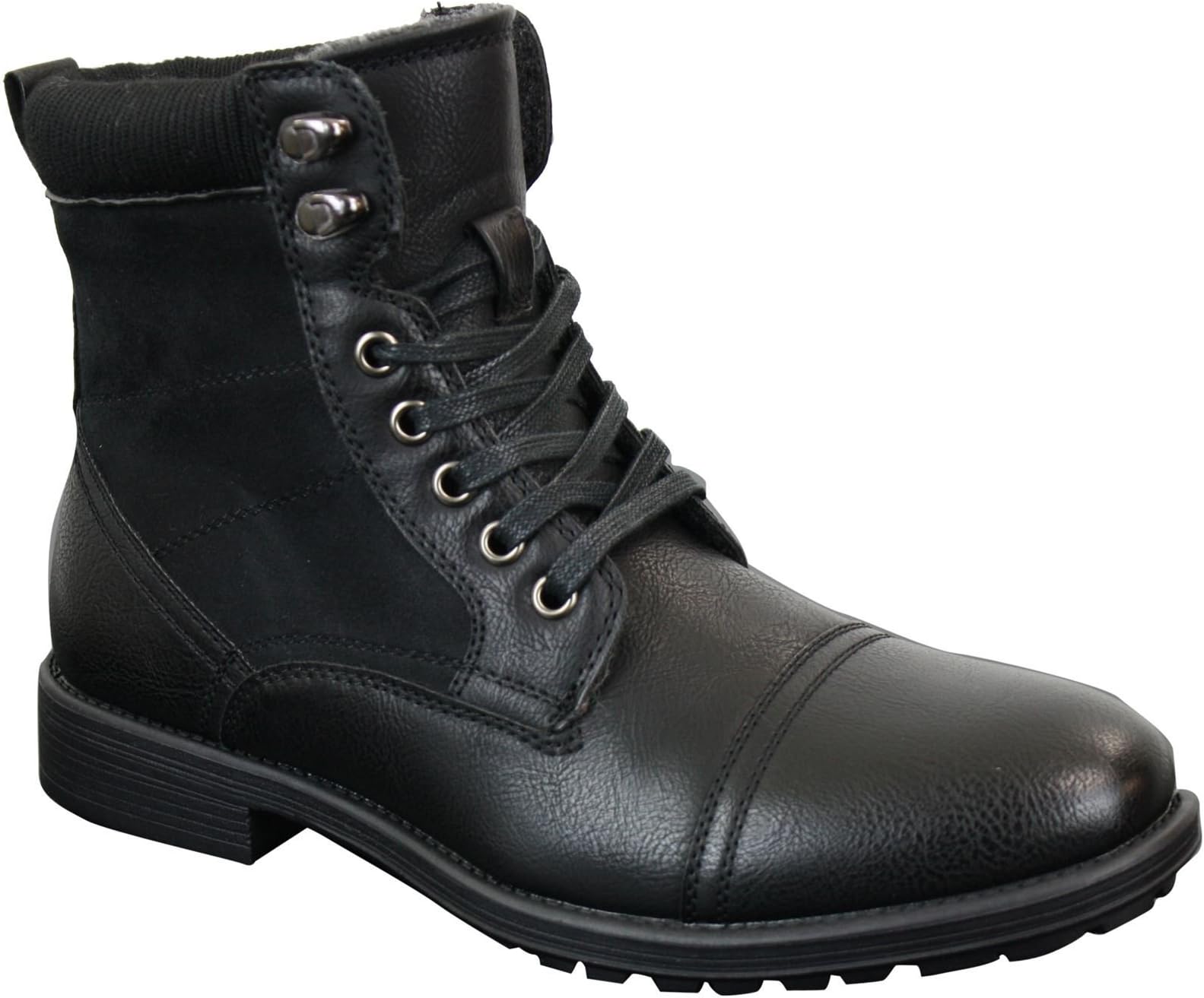 Mens Leather Suede PU Fleece Army Combat Military Ankle Boots Black Brown Retro