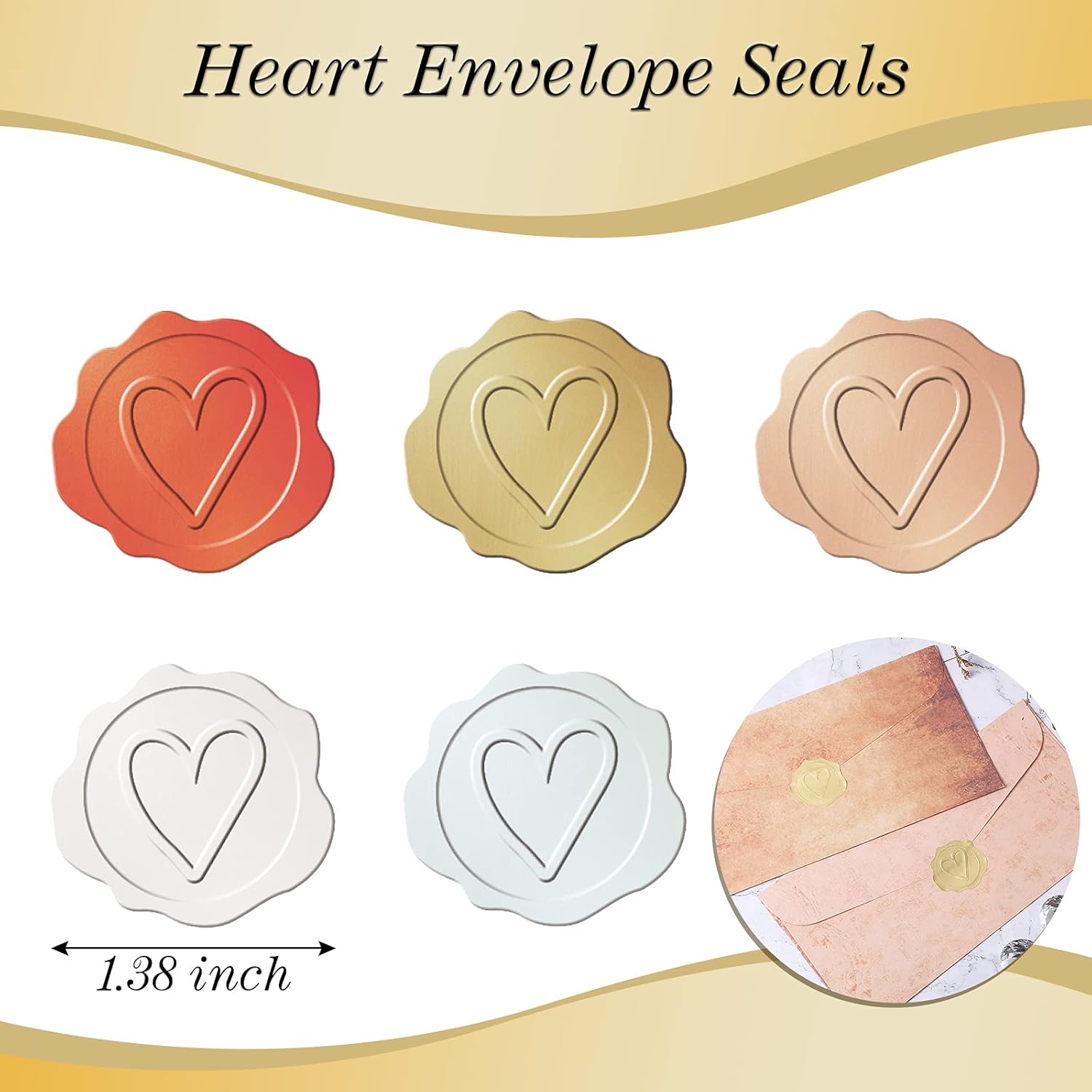 300 Pieces Embossed Envelope Seals Stickers Heart Wedding Stickers Gold Self-Adhesive Wax Stickers for Wedding Invitations, Greeting Cards, Party Favors : Office Products