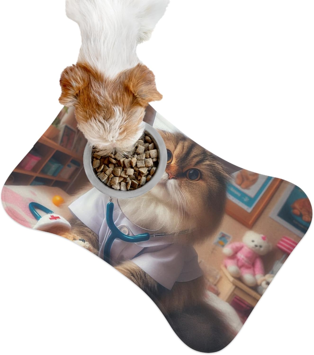 Realistic Nurse Cat Vibrant Anti-Slip Pet Feeding Mat with Memory Foam Core