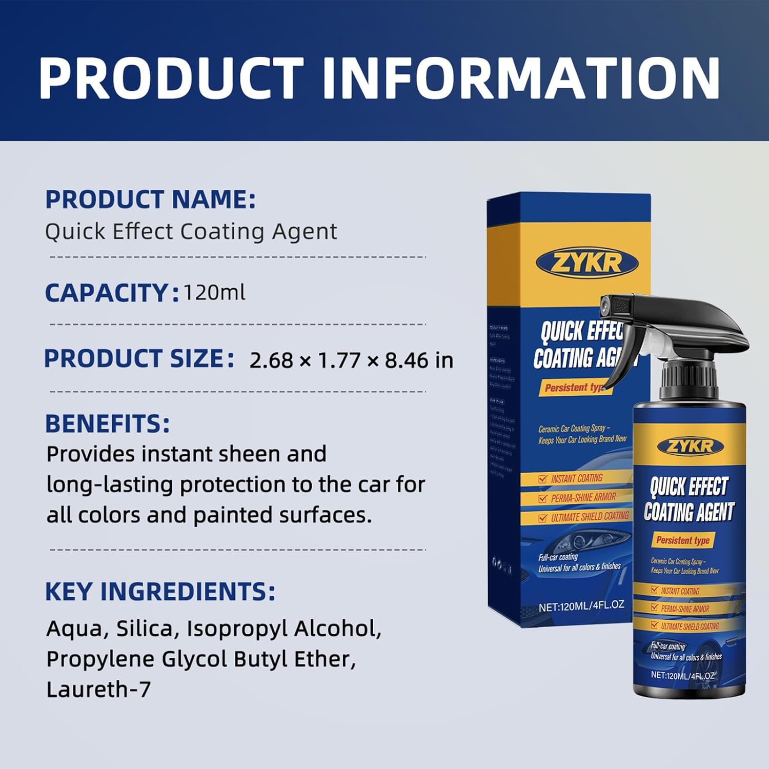 Zykr Nano Quick Coat Restore, 4.23 Fl Oz Coating and Sealing Liquid for Cars to Enhance Shine & Protect Paint, Clear Coat Restorer, Quick Detailing Spray (2pcs)
