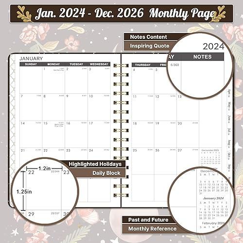 Miniatura 3 de Agenda mensual/calendario 2024-2026 – Agenda mensual de 3 años, enero de 2024 a diciembre de 2026, 6.3 x 8.4 pulgadas, 36 planificadores mensuales