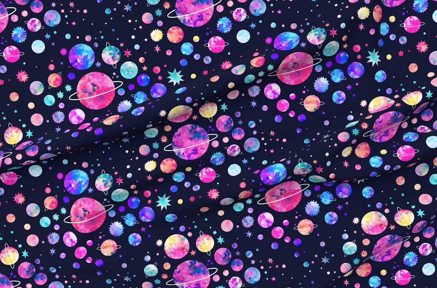 Spoonflower Fabric - Galaxy Cosmic Planets Space Stars Pastel Watercolor Outer Printed on Petal Signature Cotton Fabric Fat Quarter - Sewing Quilting Apparel Crafts Decor