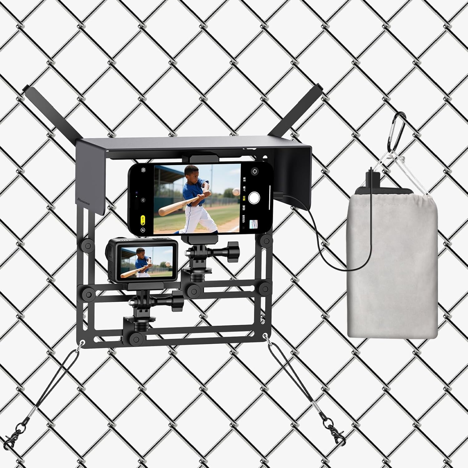 Phone Fence Mount with Magnetic Shade, For Game Changer Mounting Kit for iPhone Samsung Mevo Start Go Pro and Other Action Cameras, For Gamechanger Streaming Kit for Baseball Softball Tennis Grey