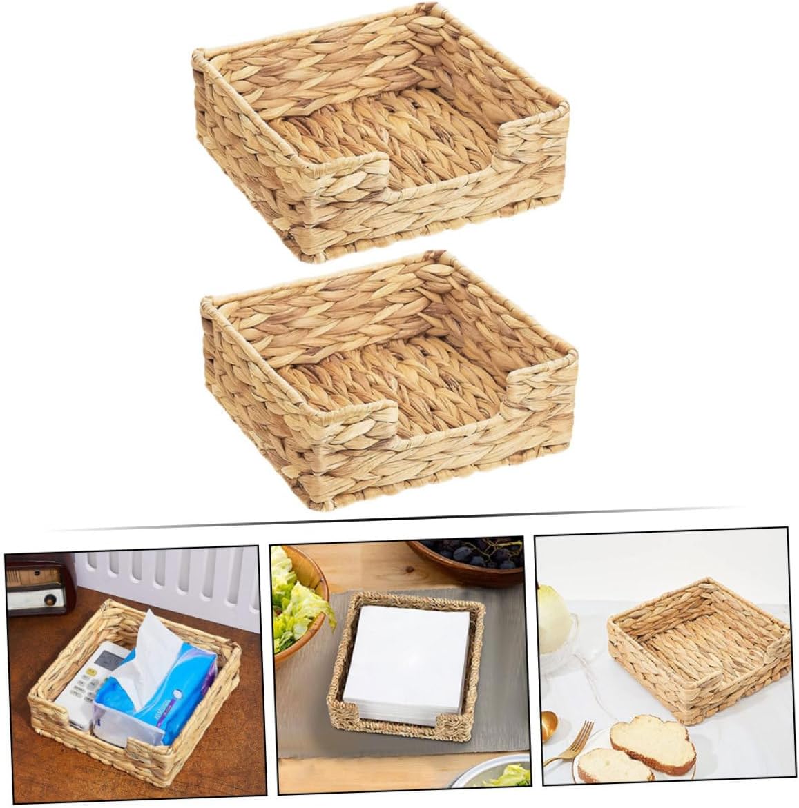 2pcs Woven Napkin Holder Square Tissue Holder for Home Restaurant Party Stylish Natural Design Versatile Guest Towel Organizer