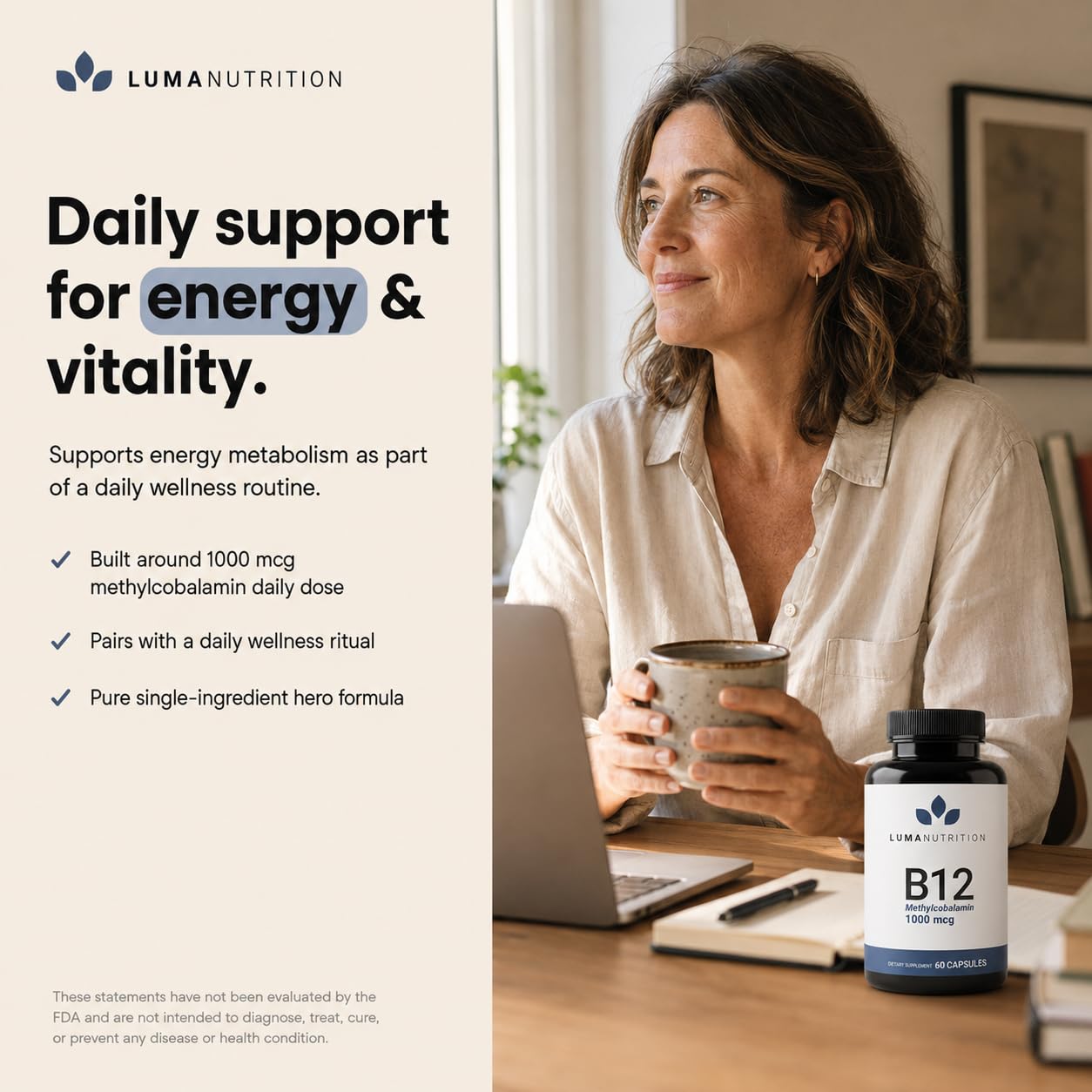 Luma Nutrition Vitamin B12 Methylcobalamin 1000 mcg - 60 Capsules — Amazon image 5