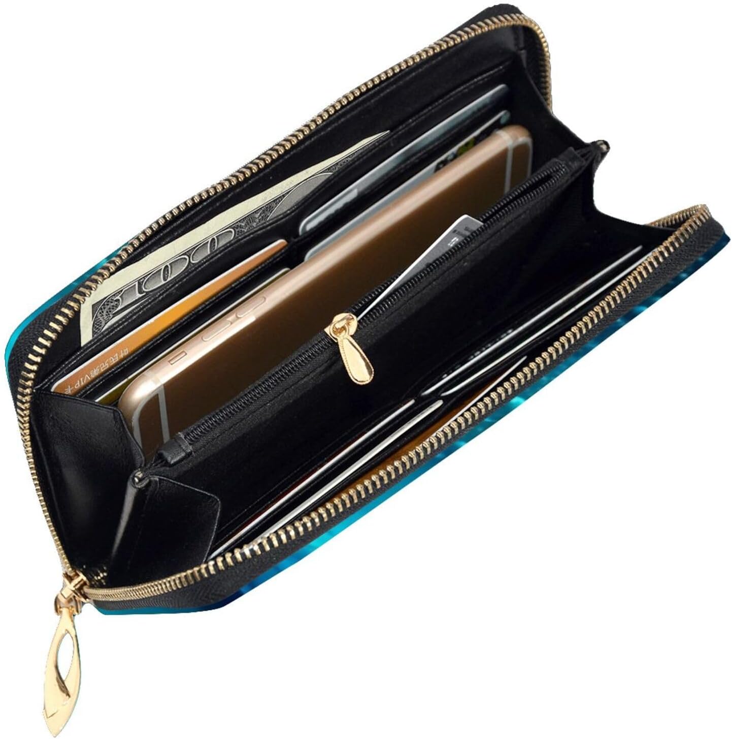Bright Aqua Blue Turquoisefull Width Double-Sided Printed Long Wallet Is A Must-Have For Travel, Portable And Easy To Store In One