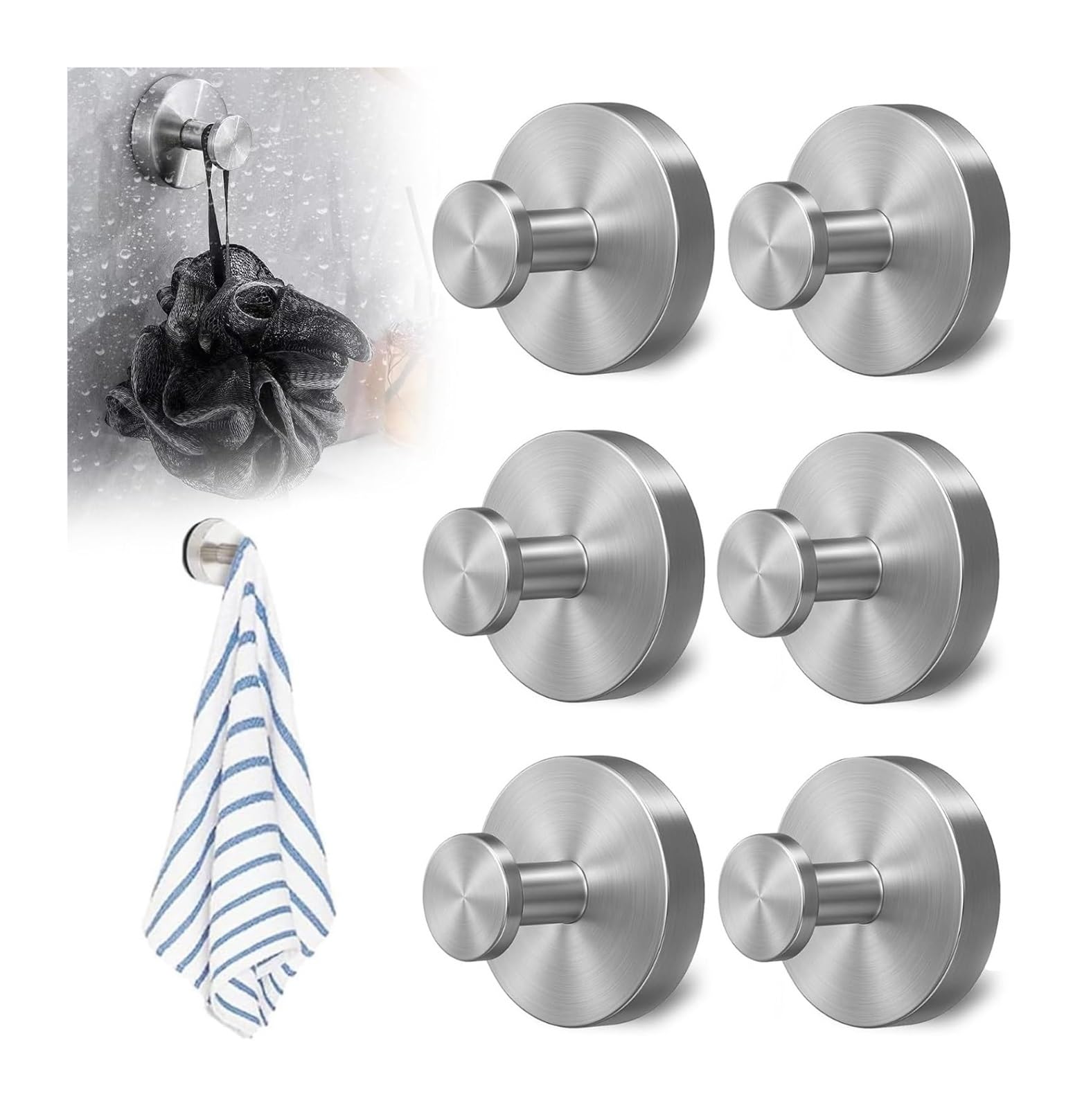 Opeximatun Silver Suction Cup Hooks No Drill Strong Waterproof(Silver)