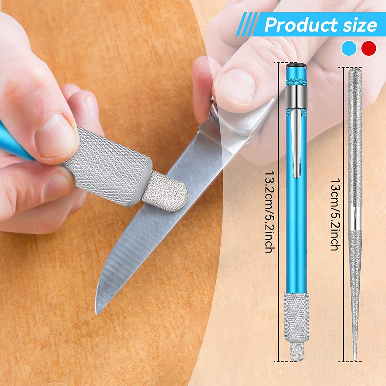 Varilla de afilador de acero portátil de 2 piezas, afilador de cuchillos retráctil de diamante dentado, varilla de afilado de acero, multiuso para campamento/cocina 2