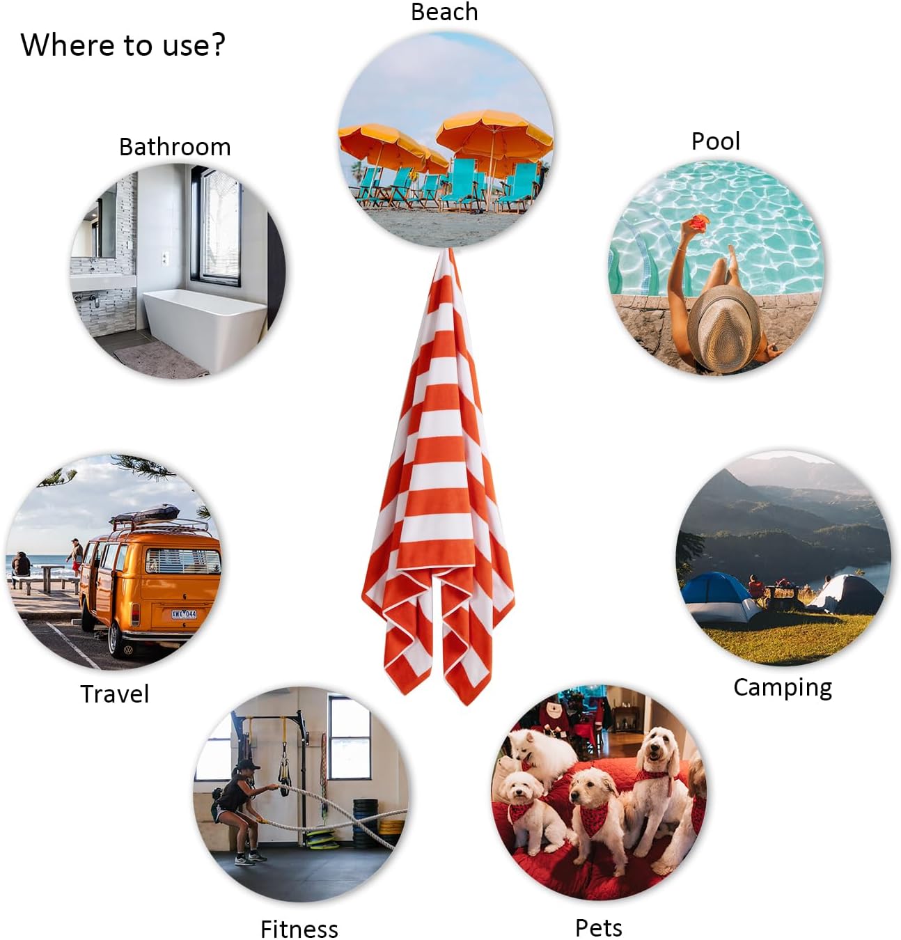 LULUHOME Large Oversized Beach Towel - Big Cotton 36 x 70 Inch Striped Pool Towel, Large Cabana Soft Swimming Towel for Adult Men Women,Orange - Image 6