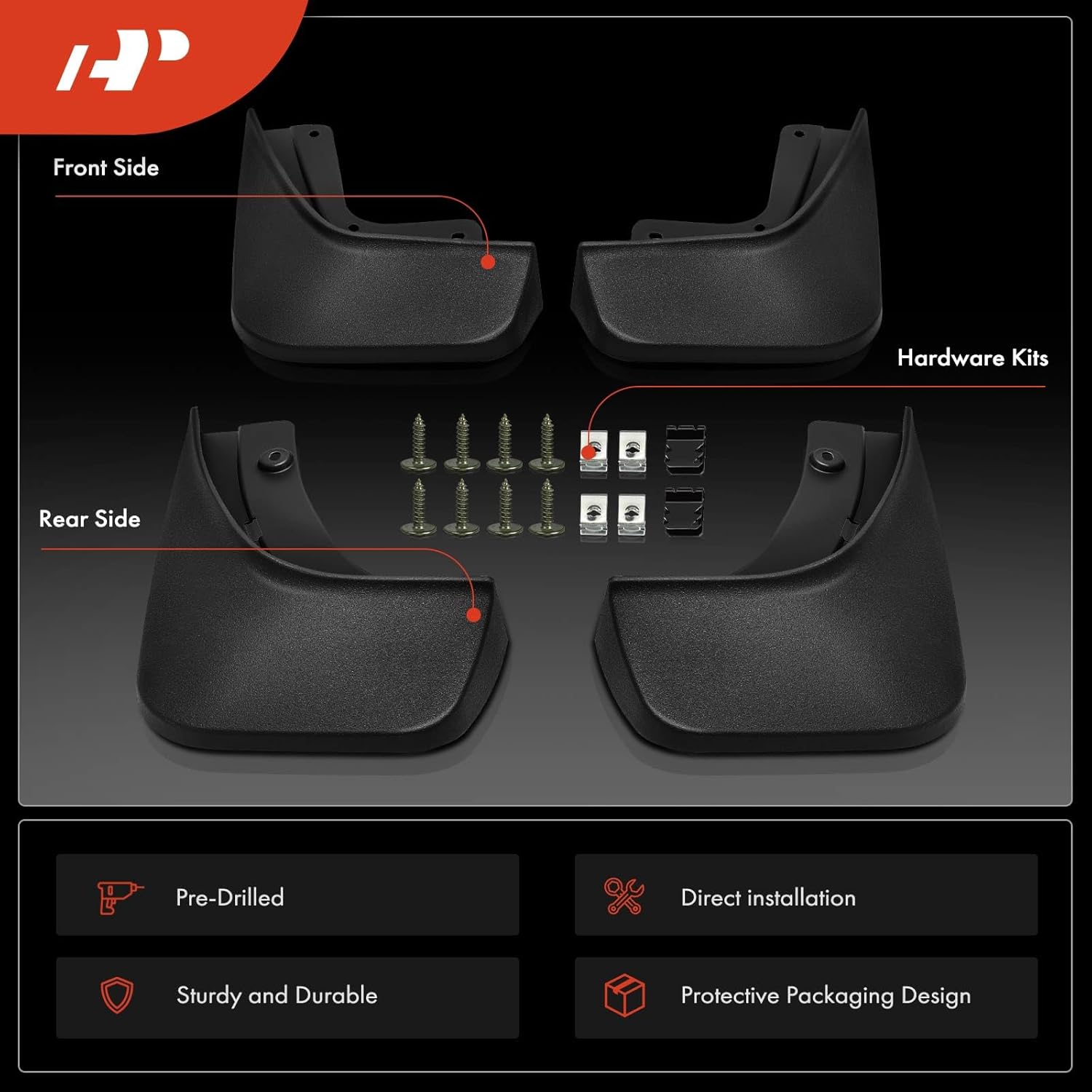 A-Premium Set of 4PCS Mud Flaps Splash Guards Mudflaps Mudguards Compatible with Jeep Grand Cherokee WK2 Sport Utility 2022-2024 with Hardware Kits, Front & Rear (Driver and Passenger Side)