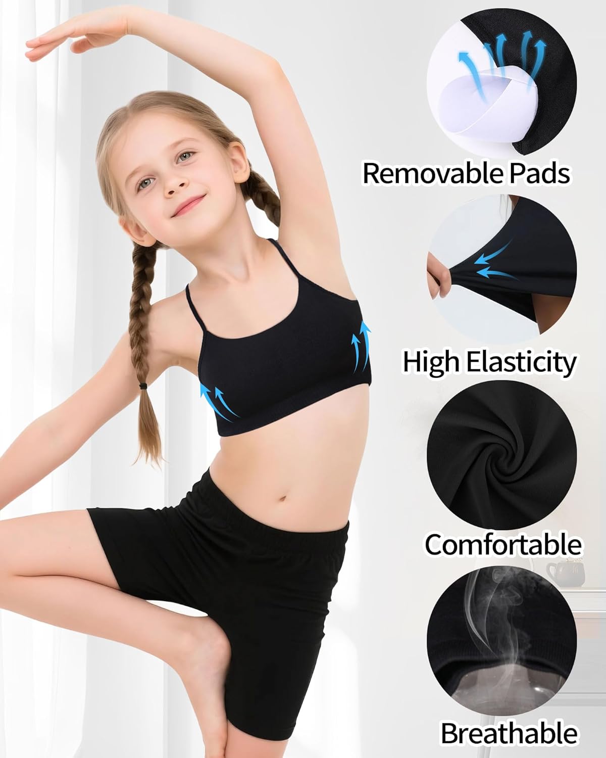 Seamless Sports Bra for Girls Teens Spaghetti Strap Y Back Training Bra Comfort Crop Top with Removable Padding - Image 3