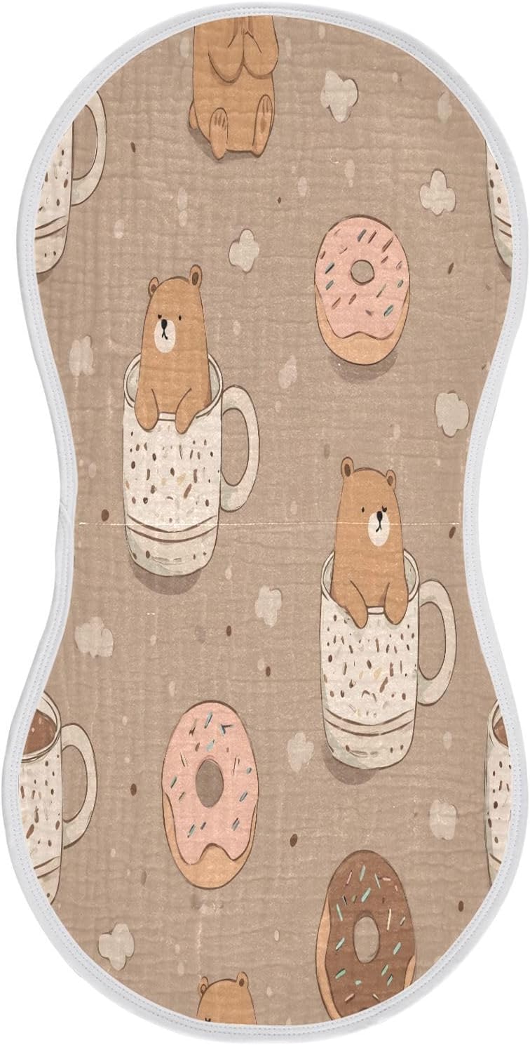 Bear in A Coffee Mug Pattern Baby Burp Cloths -4Pcs Soft Absorbent Muslin Washcloths Bibs Face Towel for Newborn Boys Girls 22 x 11 Inch