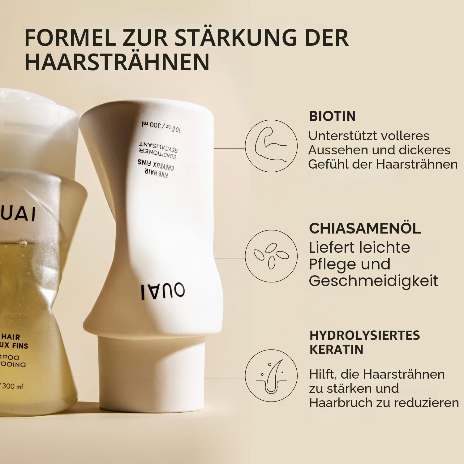 OUAI Feines Shampoo und Conditioner Set - Sulfatfreies Shampoo und Conditioner für feines Haar - Hergestellt mit Keratin, Marshmallowwurzel, Sheabutter & Avocadoöl - Frei von Parabenen & Phthalaten -