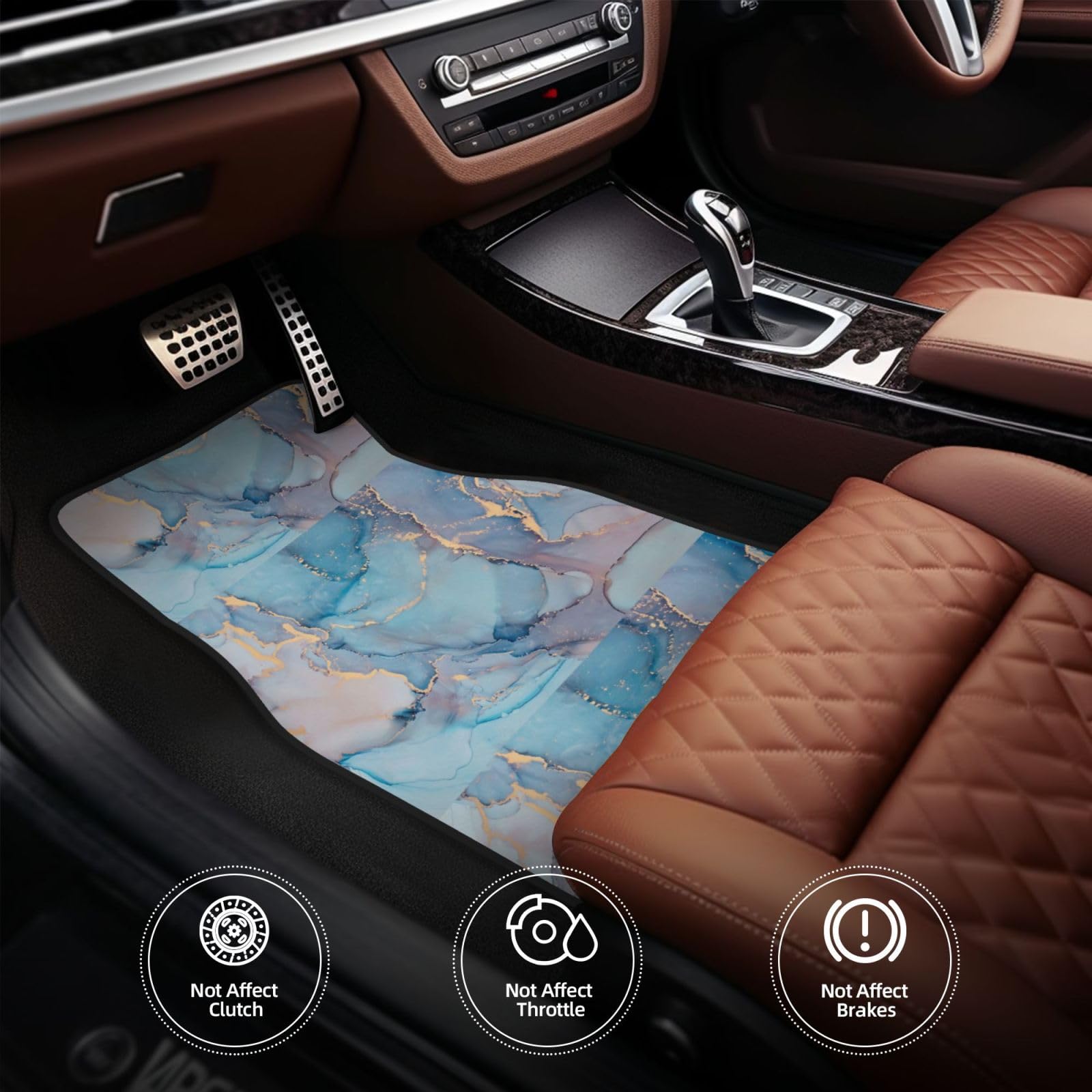 Blau-goldene Marmorstruktur, Ozeankunst, 4er-Set Auto-Fußmatten, Neopren-Fußmatten für Fahrzeuge, rutschfeste Auto-Fußmatten, Autozubehör