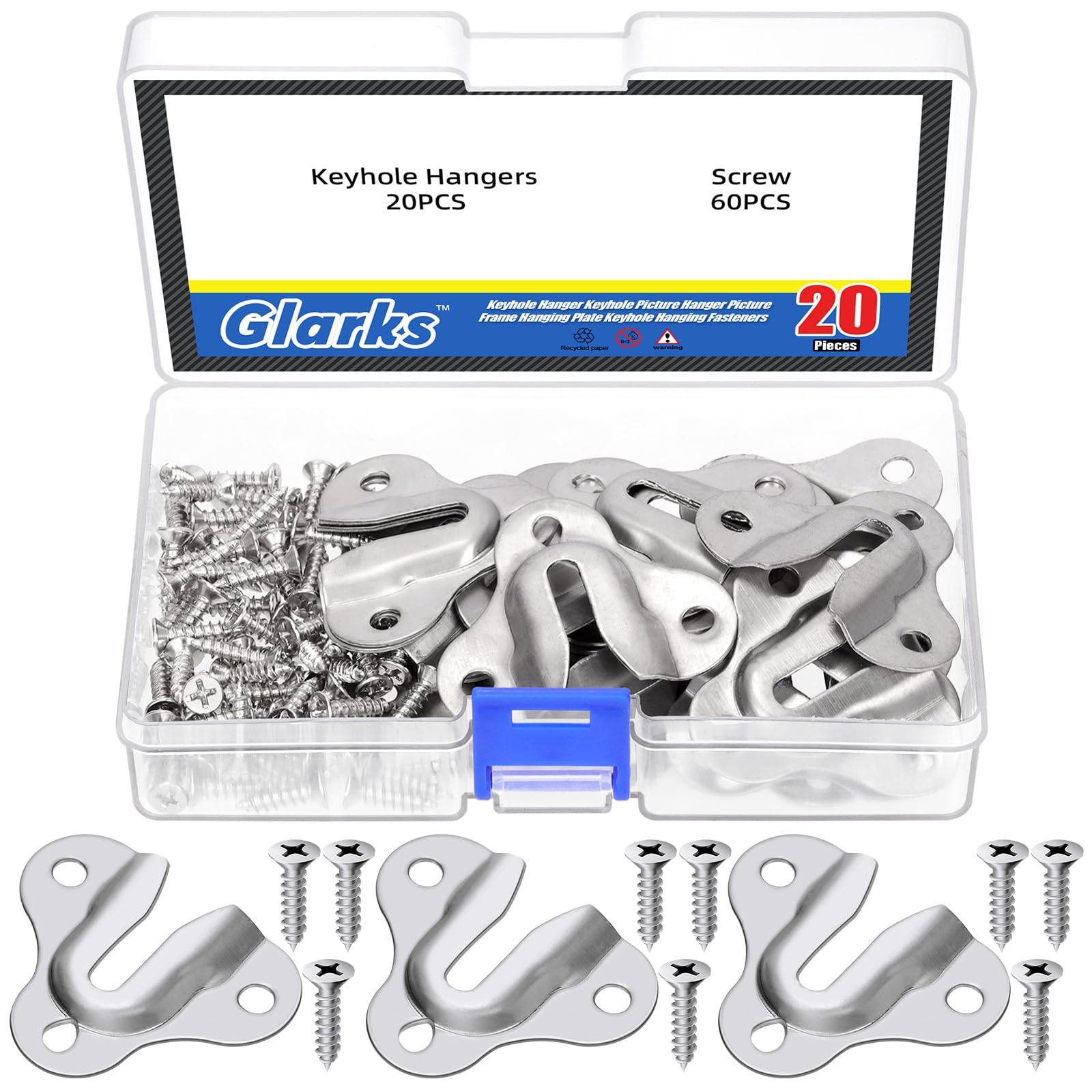 Glarks 80pcs Butterfly Keyhole Hangers, Silver Keyhole Shelf Hanger with Screw, Keyhole Shelf Brackets Hangers, Single Keyhole Hanging Plate for Wall Mounting Coat Rack, Wooden Board, Mug