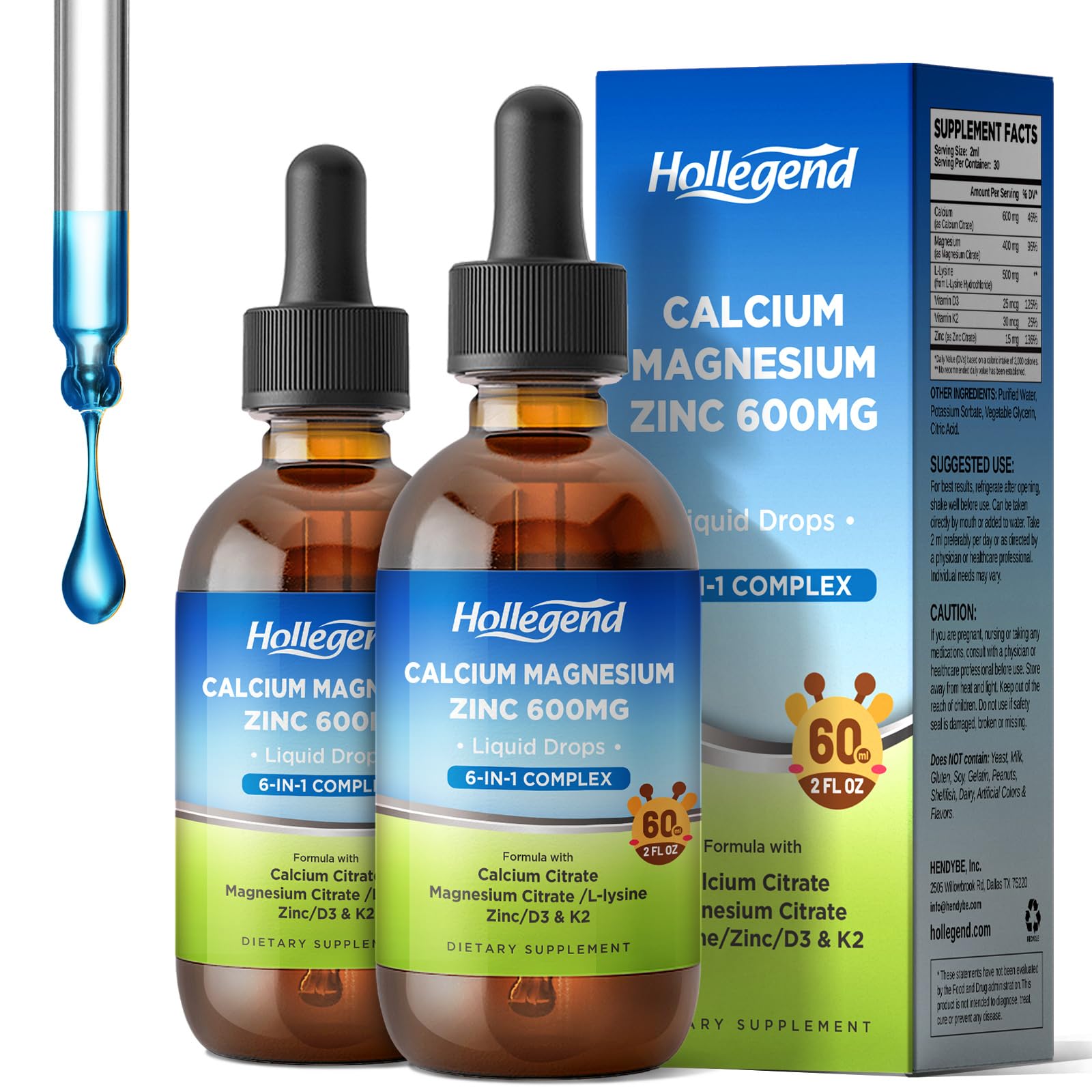 Liquid Calcium Citrate Drops 600mg with Vitamin D3 & K2, 4 Fl Oz 4 Fl Oz (Pack of 1)