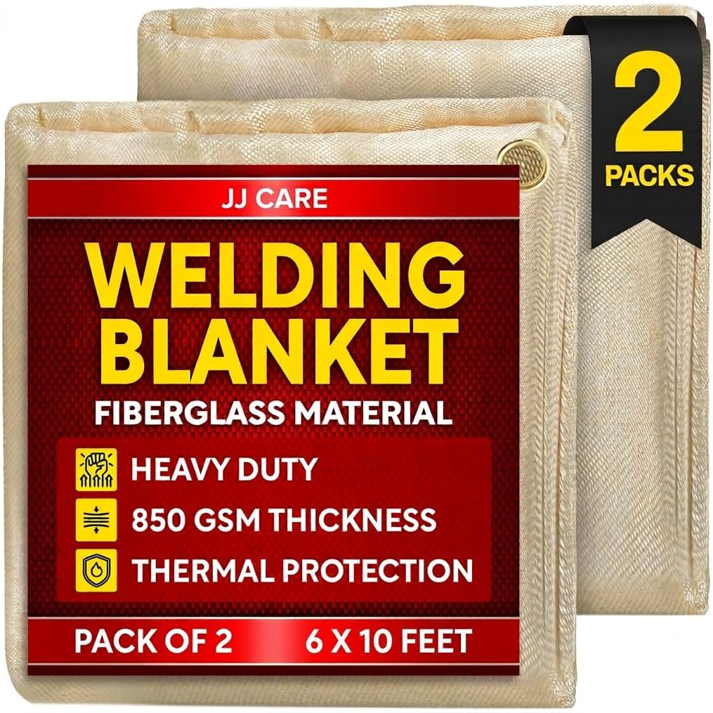 JJ CARE Welding Blanket - 6 ft. x 10 ft. (Pack of 2), 850GSM Fiberglass Welding Blanket for Smokers with Brass Grommets, Heavy Duty Fireproof Welders Mat for Industrial, Smoker, Grill and Camping