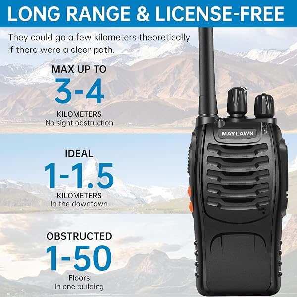 Maylawn Walkie Talkies Long Range 2Pcs, Walkie Talkies for Adults with Rechargeable Batteries, 2 Way Radio with LED Light Earpieces 16CH Supports VOX Function - 3